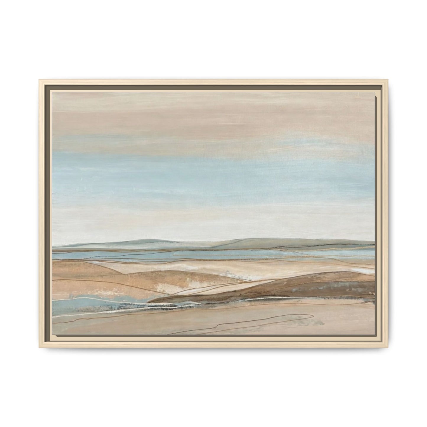 Framed Abstract Landscape Matte Canvas — Serene Coastal Horizon Wall Art