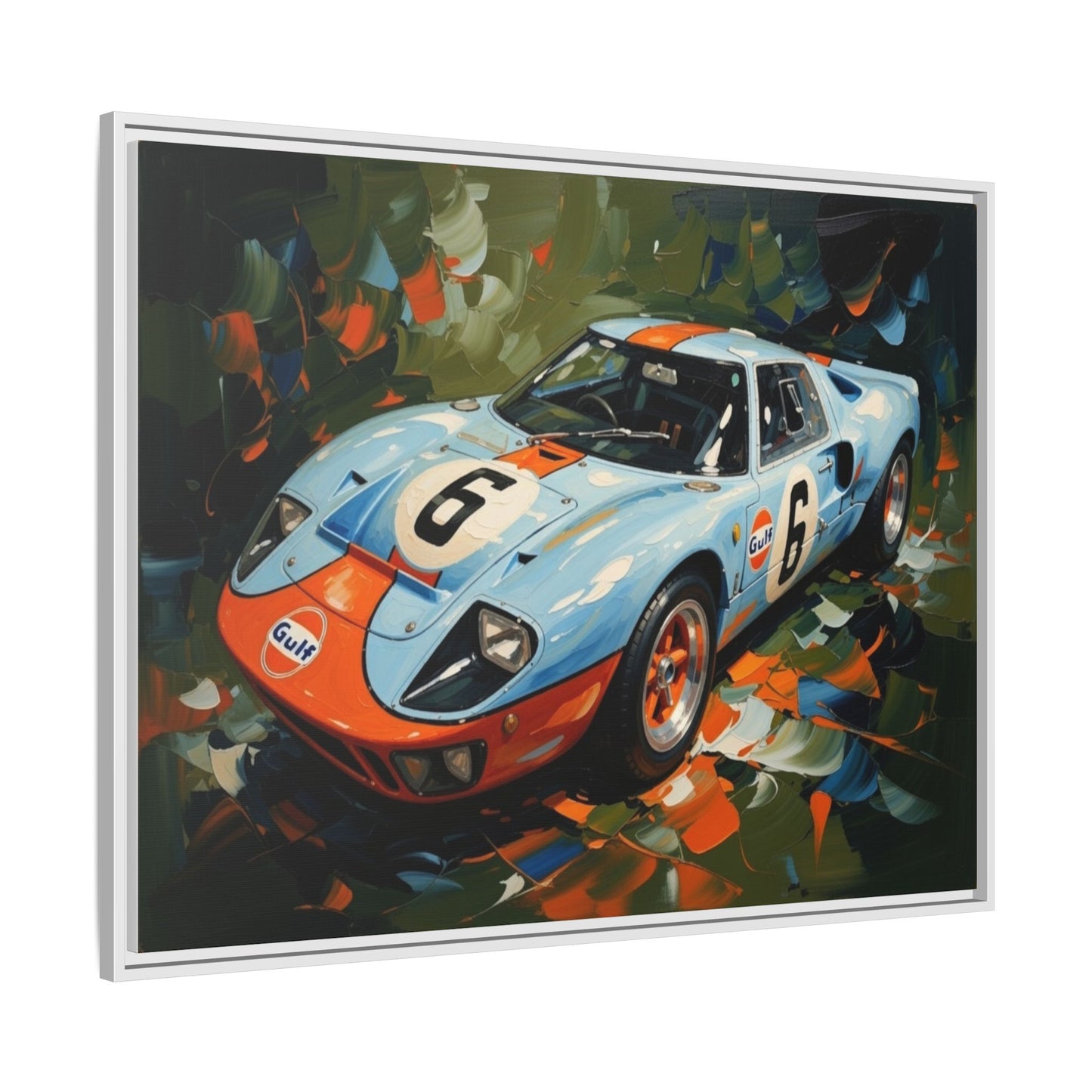 Gulf Racing GT40 Matte Framed Canvas — Vintage Sports Car Wall Art