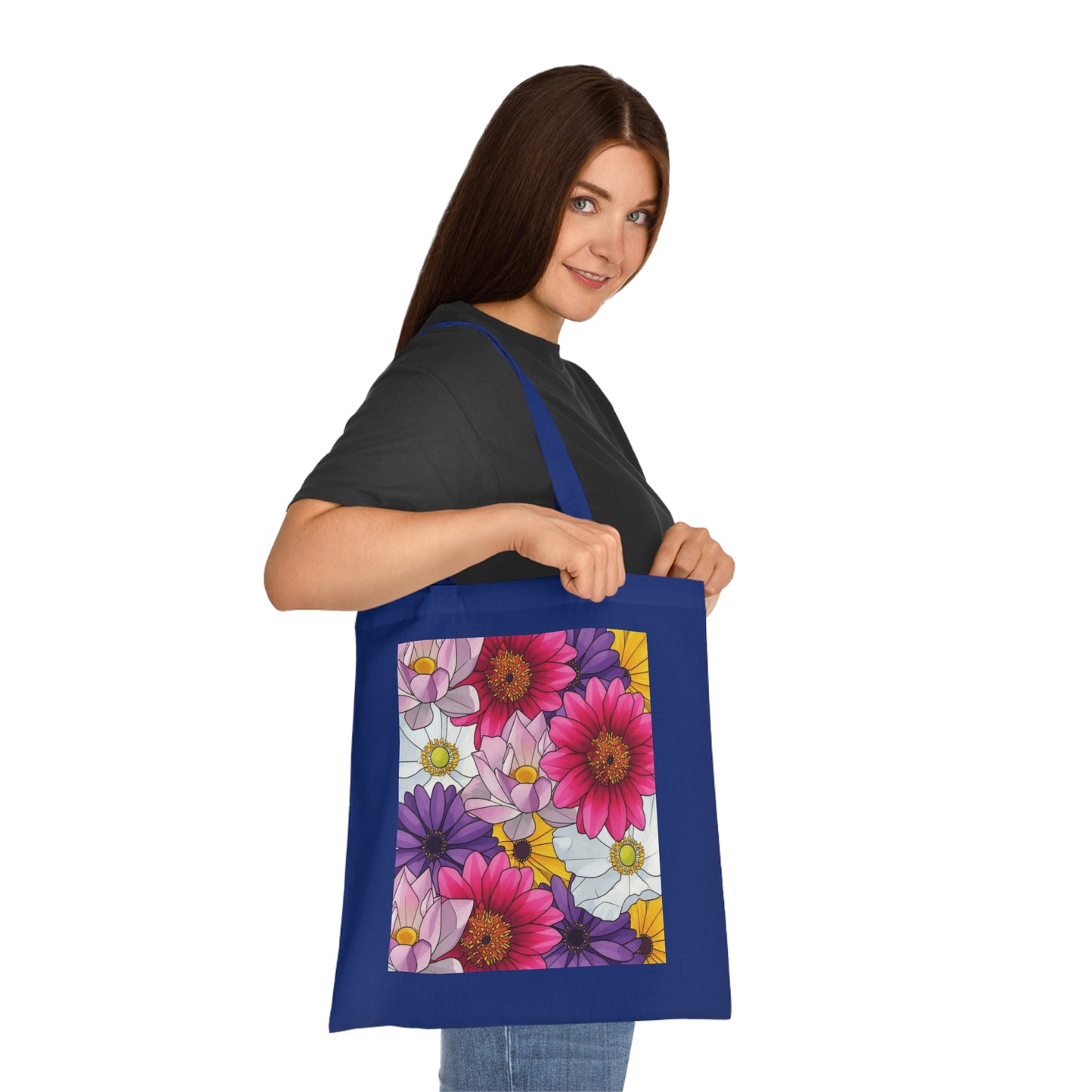 Floral Burst Cotton Tote Bag — Colorful Daisy & Gerbera Garden Print