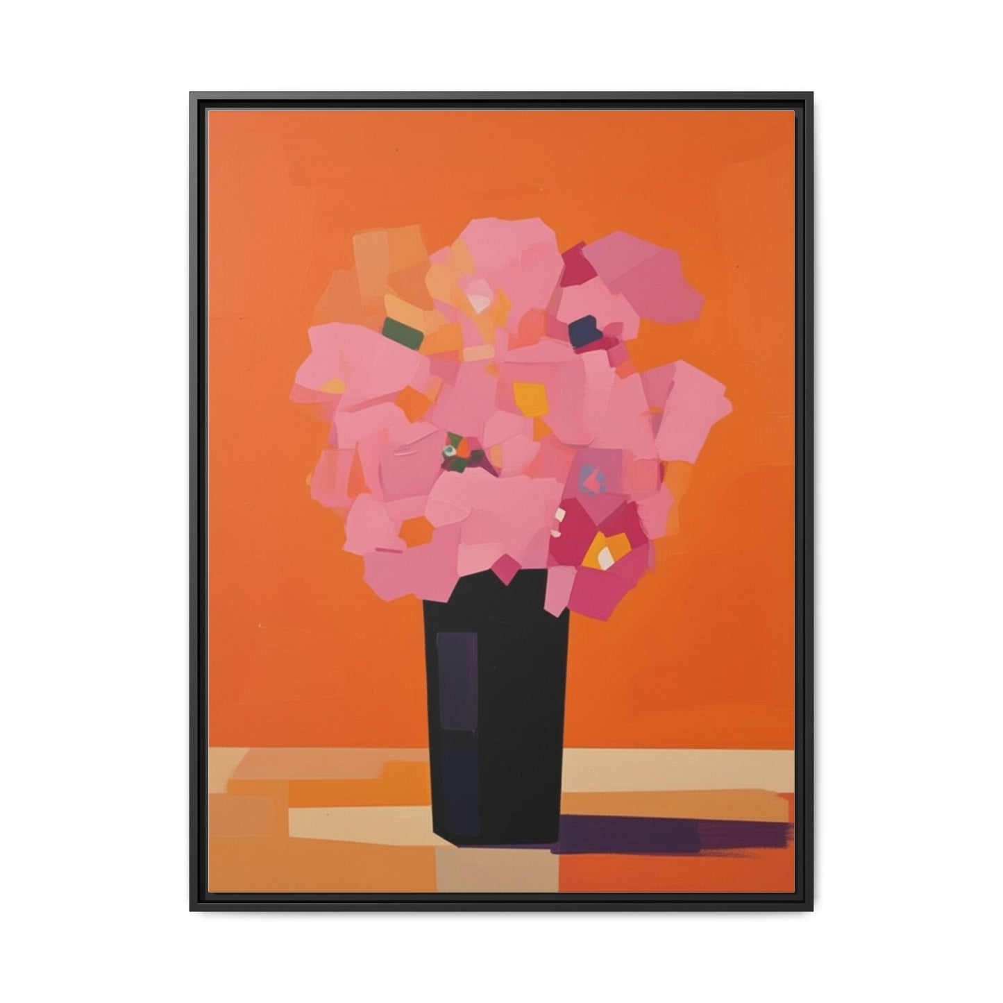 Framed Floral Canvas Art — Pink Bouquet on Orange Background