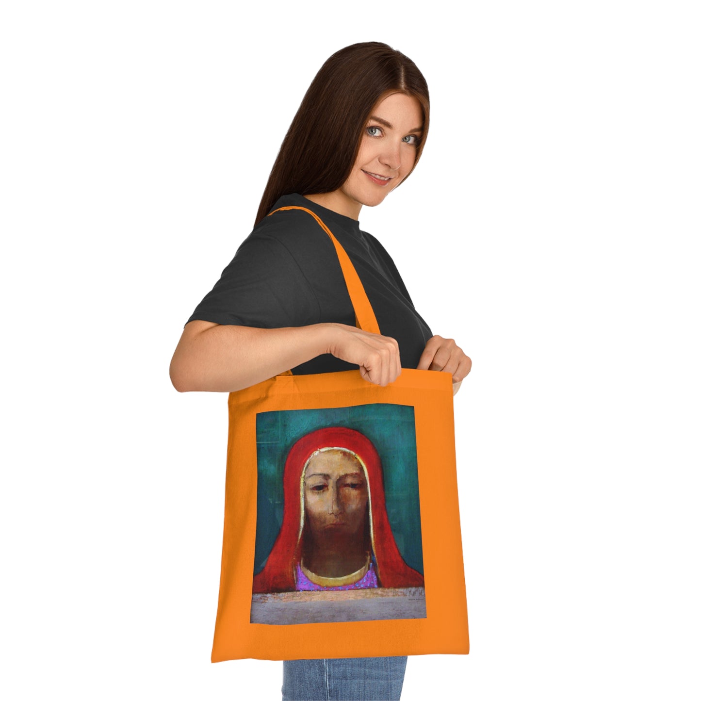 Art Portrait Tote Bag — Serene Red-Hooded Figure Canvas Cotton Tote