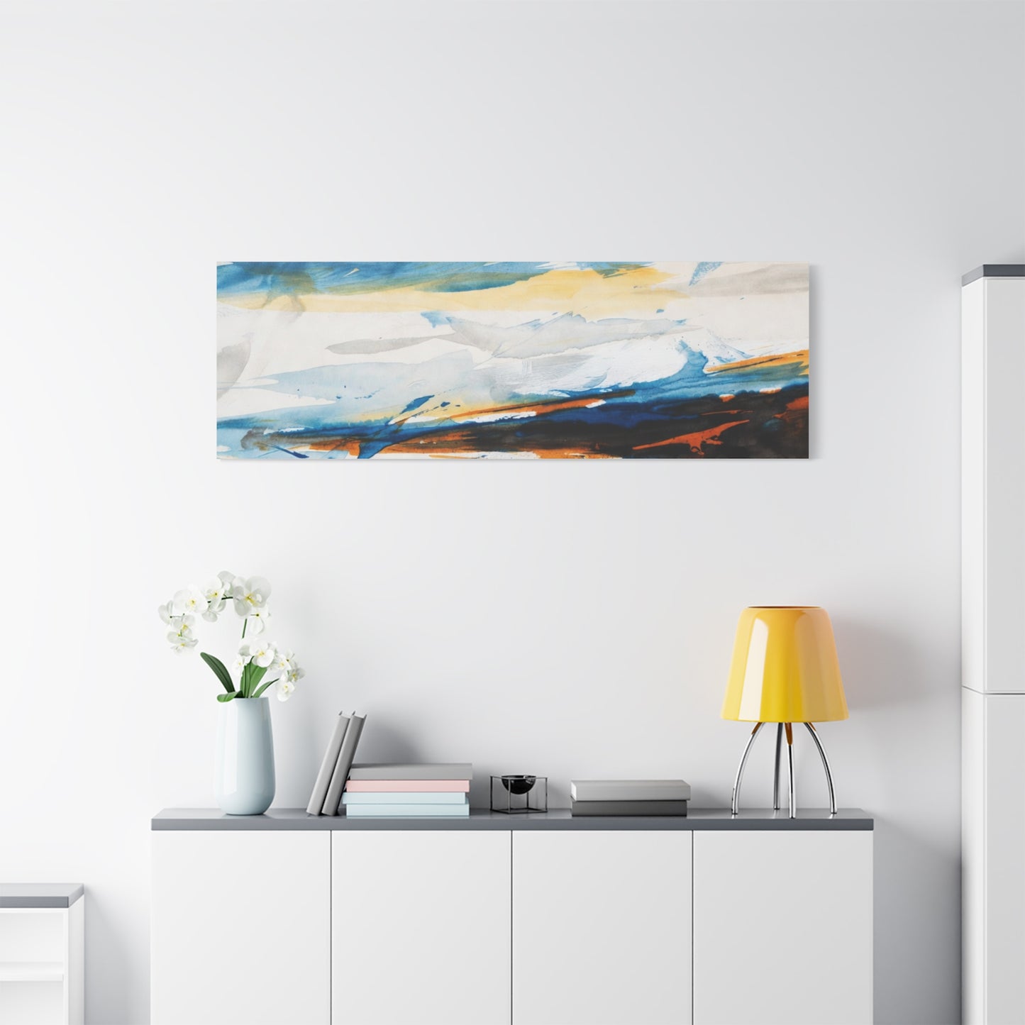 Abstract Oceanic Canvas Print — Blue & Amber Stretched Wall Art