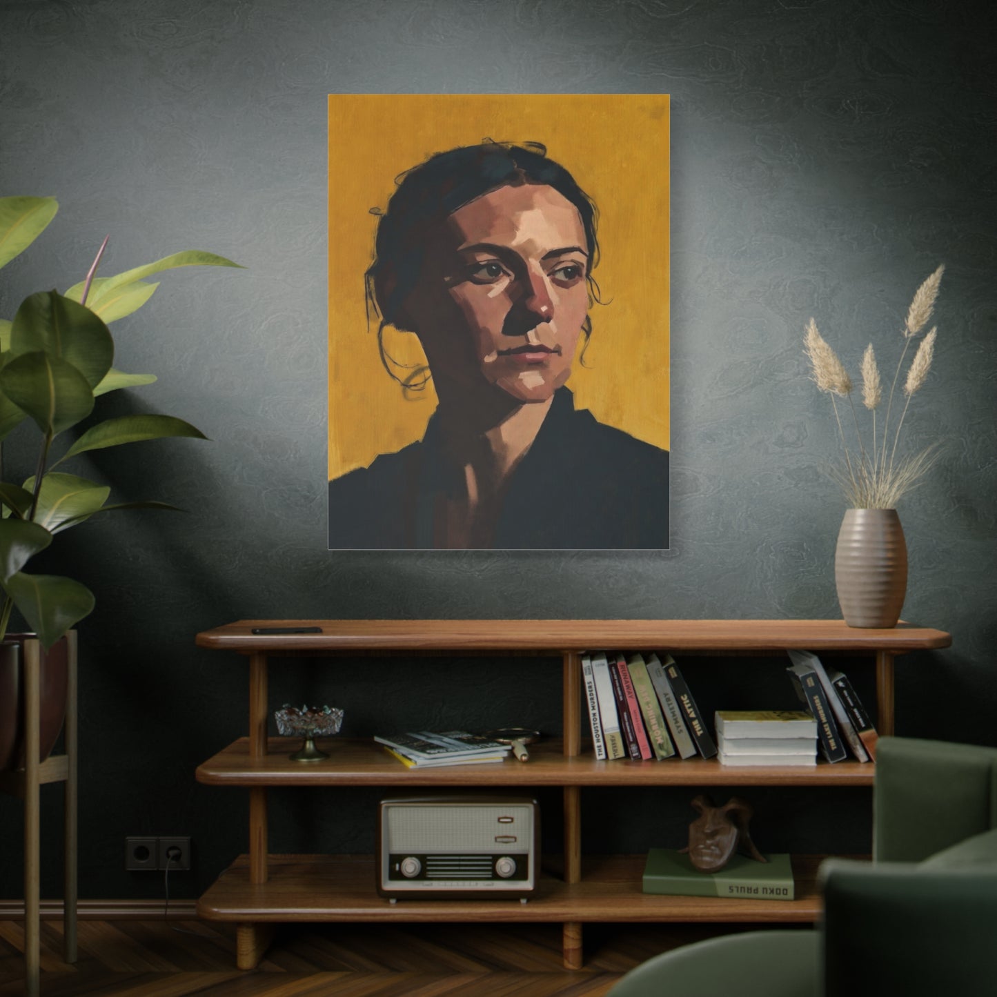 Portrait Painting Canvas Print — Moody Golden Female Portrait on Matte Stretched Canvas