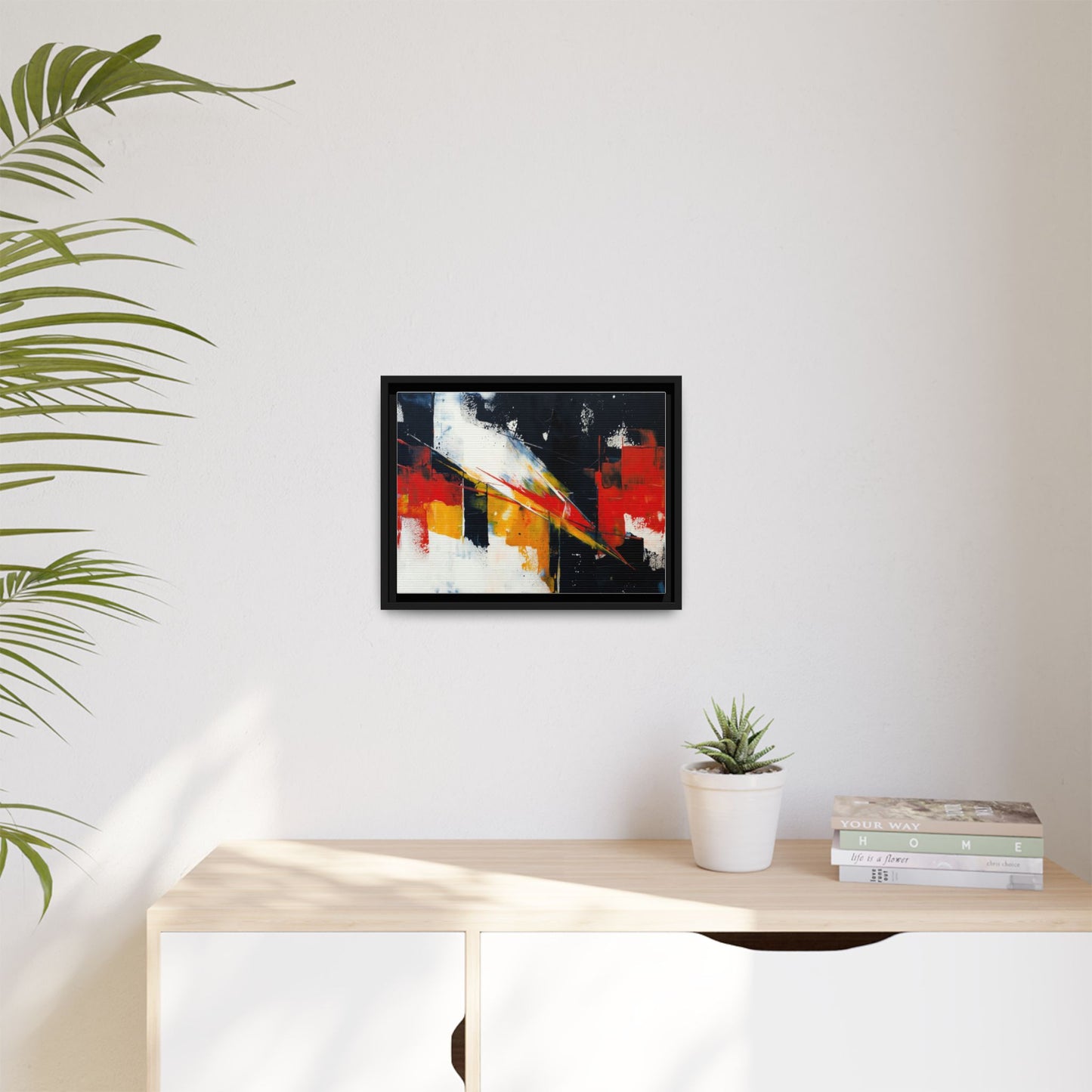 Abstract Red & Black Framed Canvas Print — Modern Geometric Wall Art