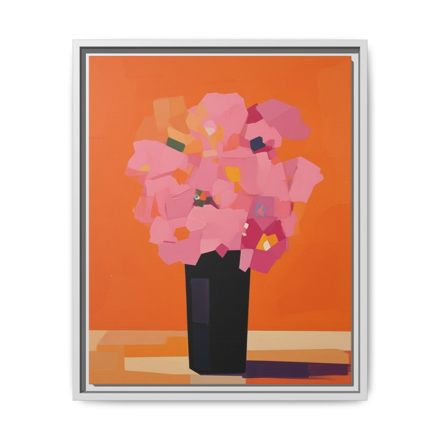 Framed Floral Canvas Art — Pink Bouquet on Orange Background