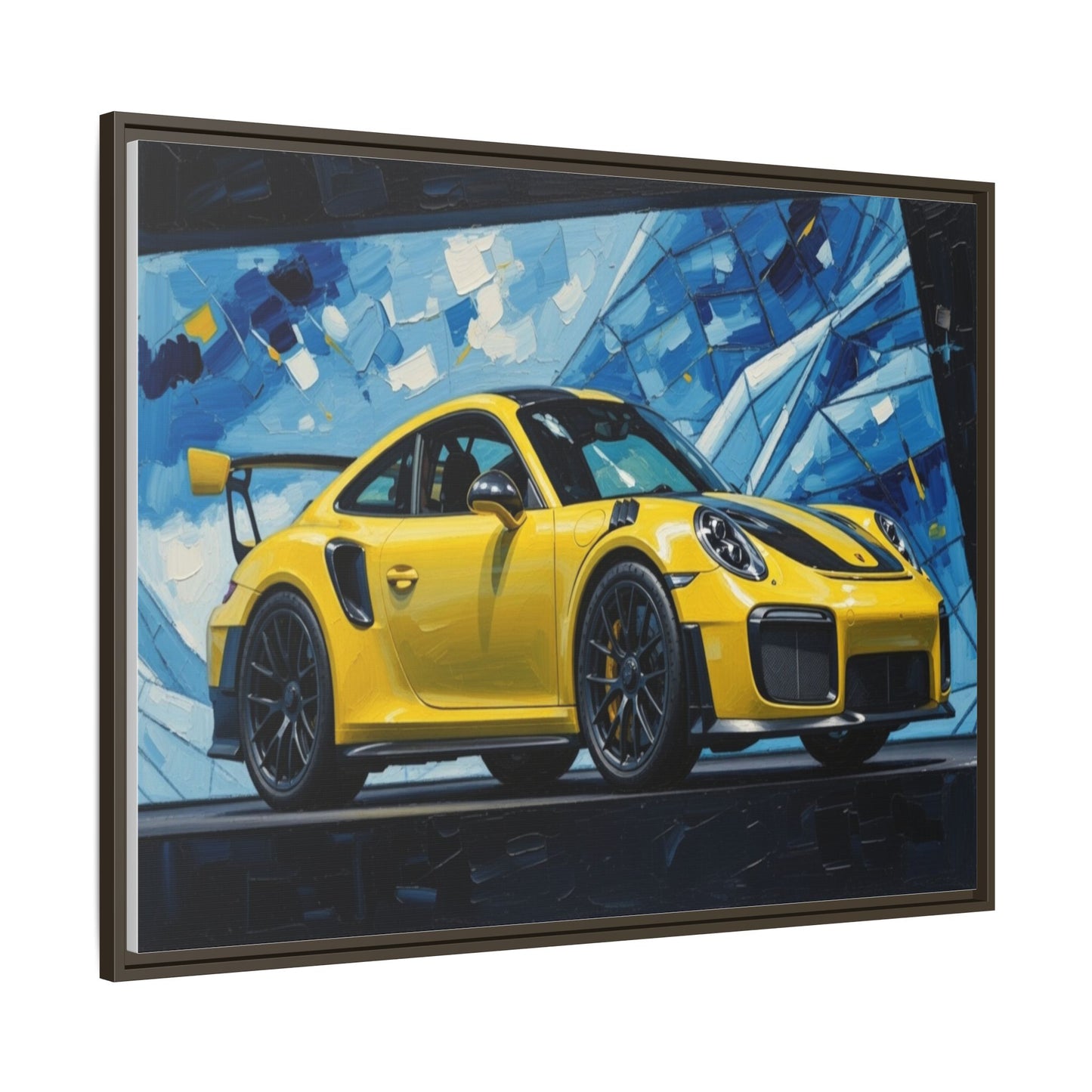 Yellow Porsche Sports Car Matte Framed Canvas – Modern Automotive Wall Art
