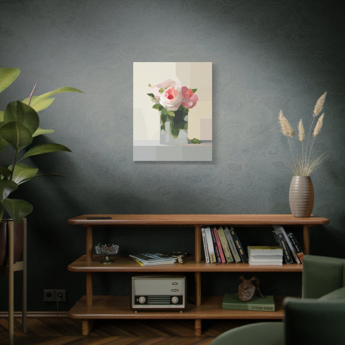 Pink Rose Still Life Canvas — Modern Floral Wall Art, Matte Stretched Canvas