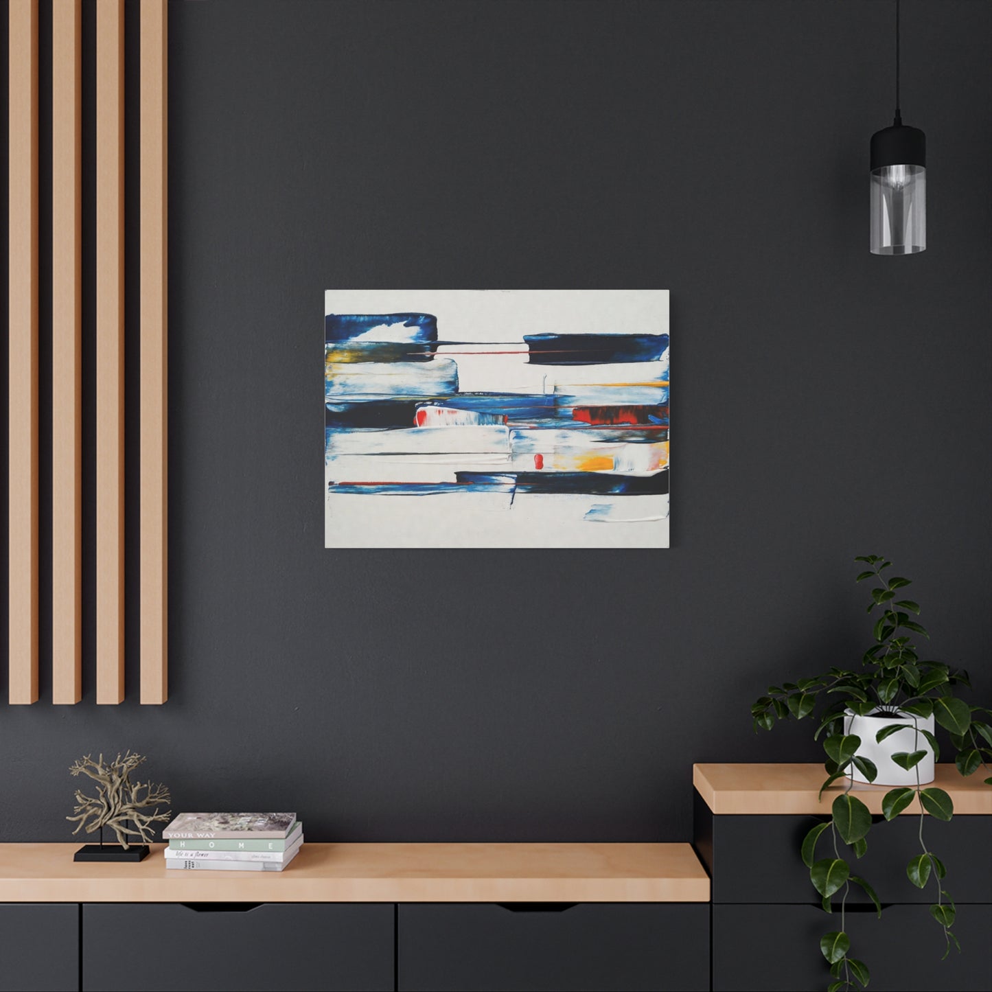 Abstract Blue Brushstroke Canvas Wall Art — Modern Stretched Matte Canvas