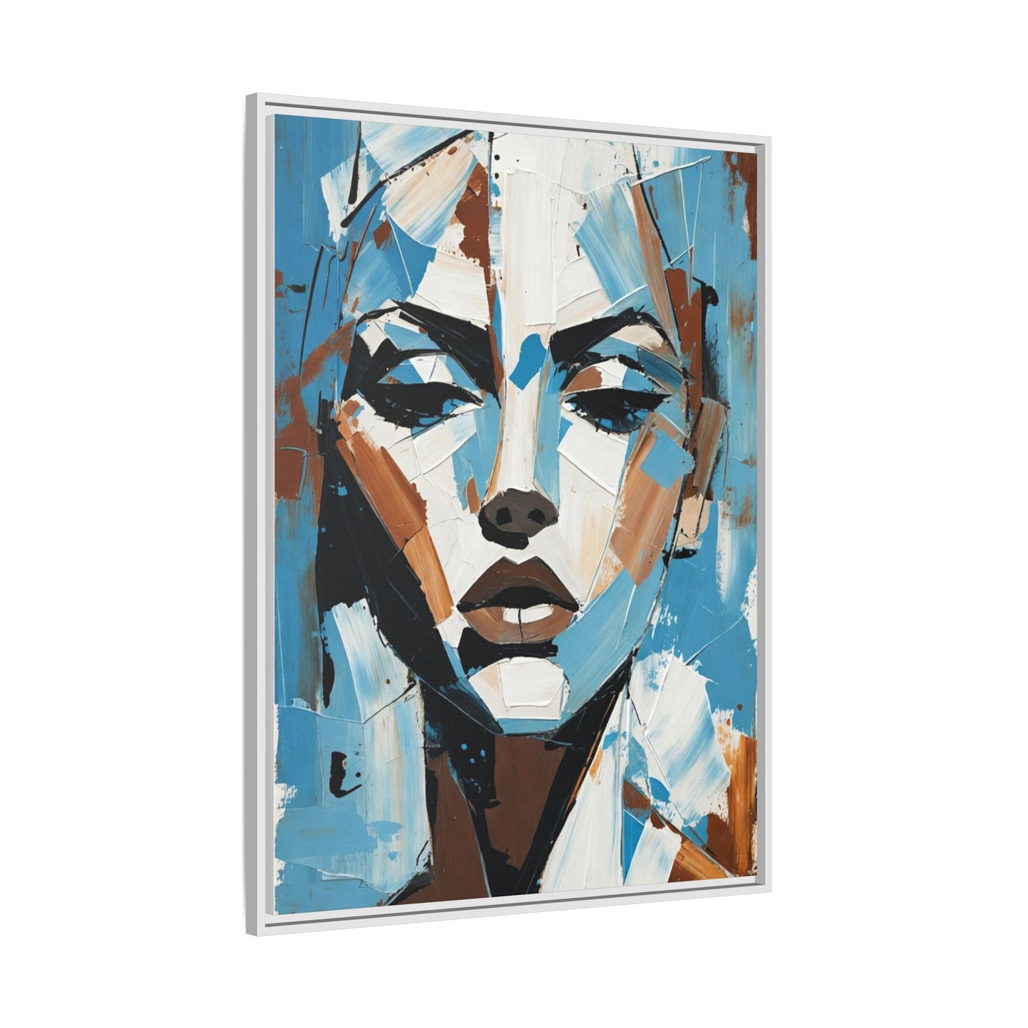 Abstract Blue Face Matte Canvas Wall Art — Framed Modern Portrait Print