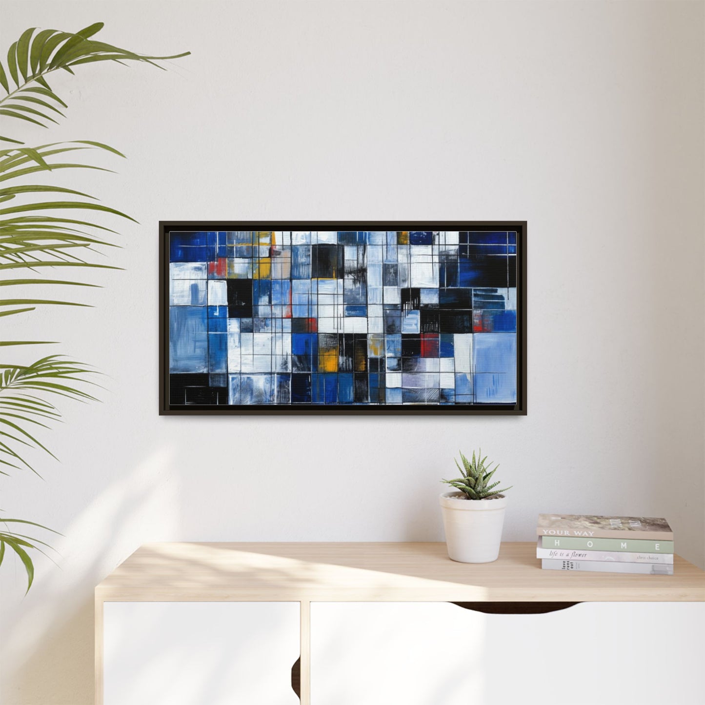Abstract Blue Grid Matte Canvas Framed Art Print