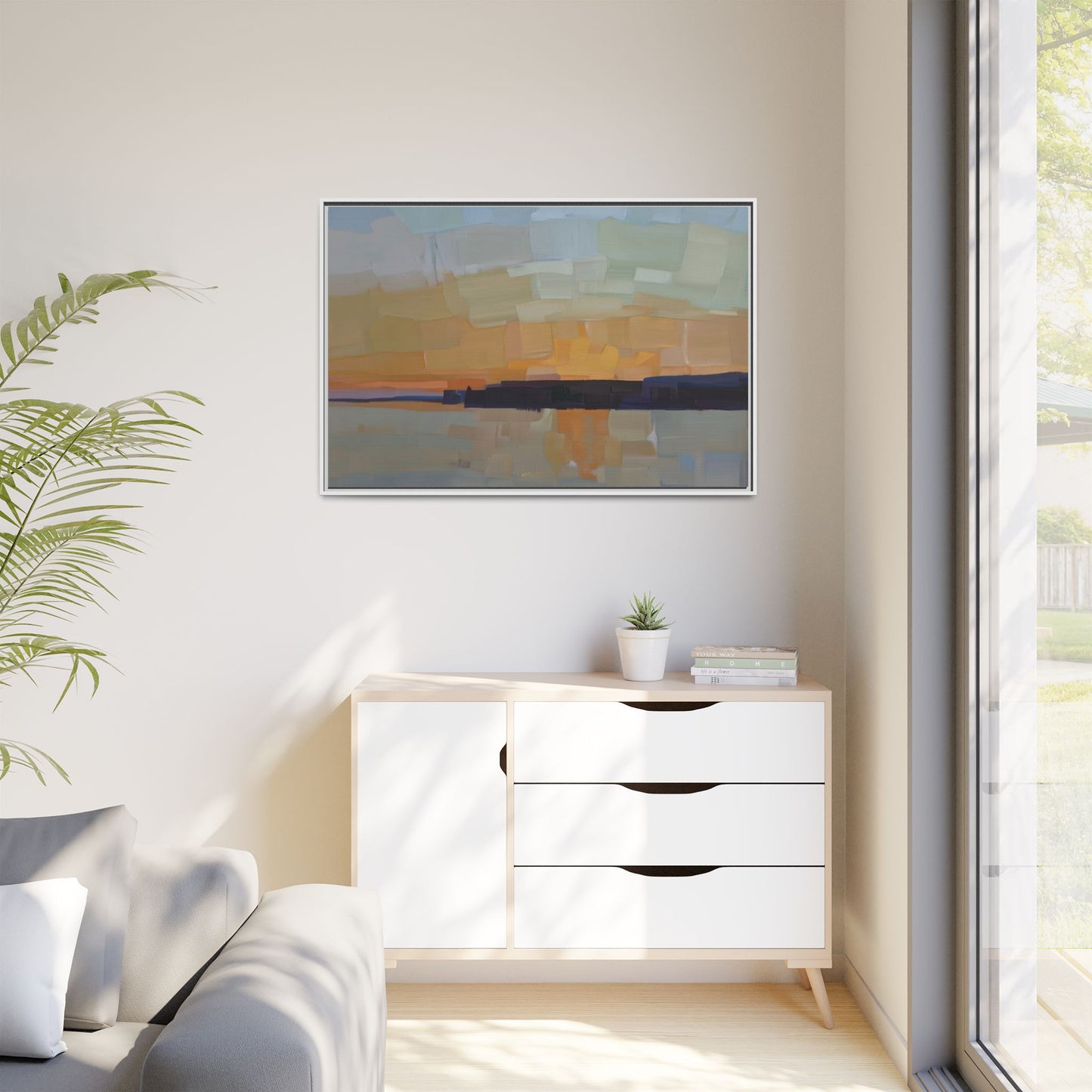 Framed Matte Canvas Sunset Abstract Landscape Art Print