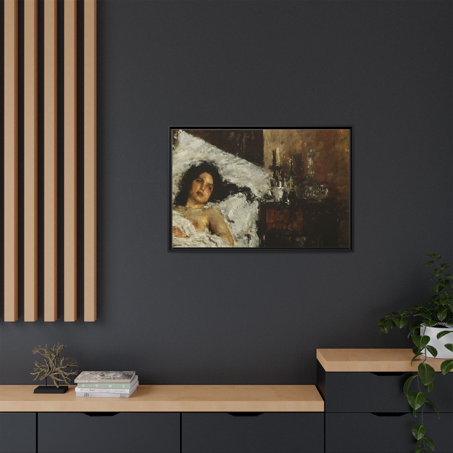 Resting by Antonio Mancini Framed Matte Canvas Wall Art Print