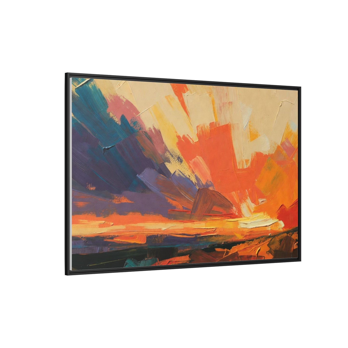 Framed Abstract Sunset Canvas Art – Multicolor Matte Wall Decor