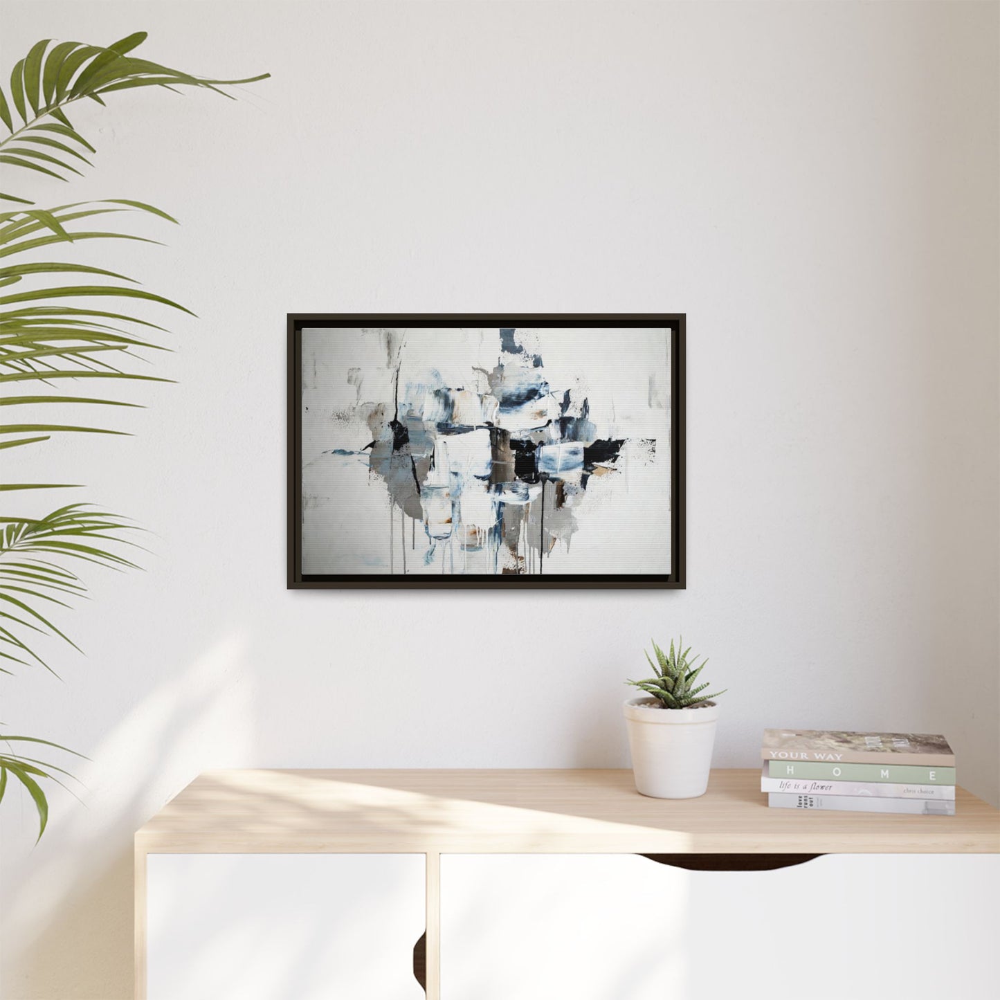 Framed Abstract Canvas Art — Blue Neutral Modern Wall Print