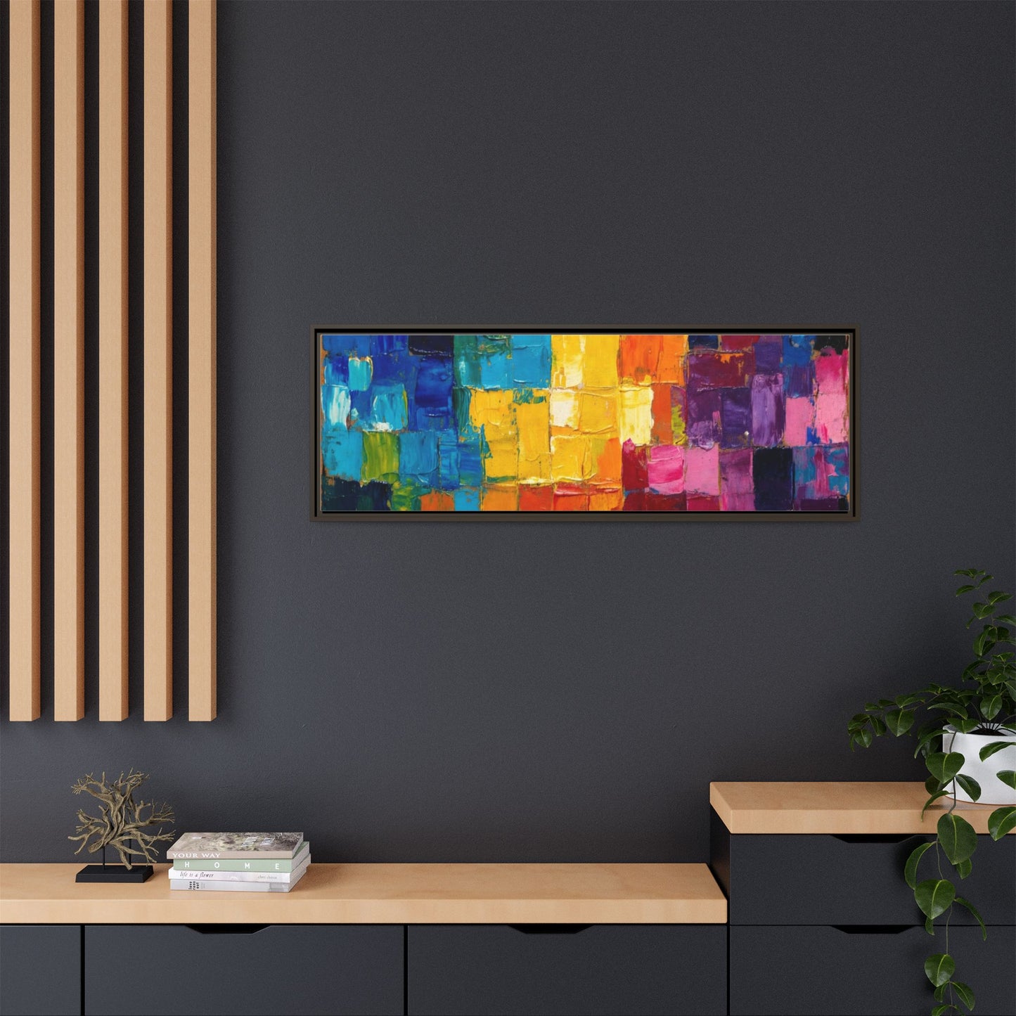 Abstract Rainbow Mosaic Framed Canvas Print — Colorful Modern Wall Art