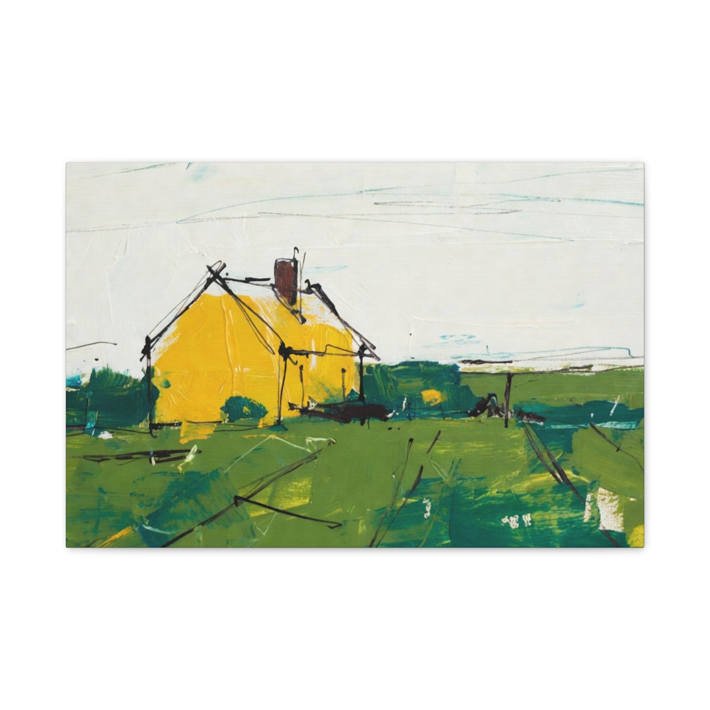 Yellow Cottage Landscape Canvas - Matte Stretched Wall Art