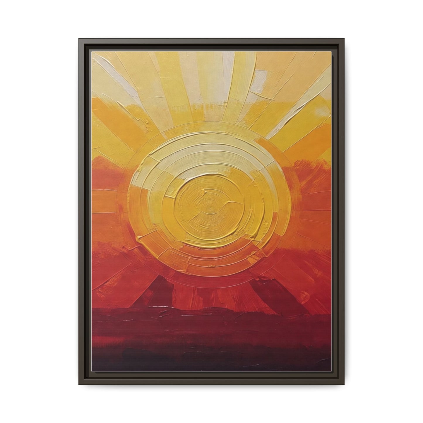 Sunburst Abstract Framed Canvas Art — Matte Multi‑Color Wall Print