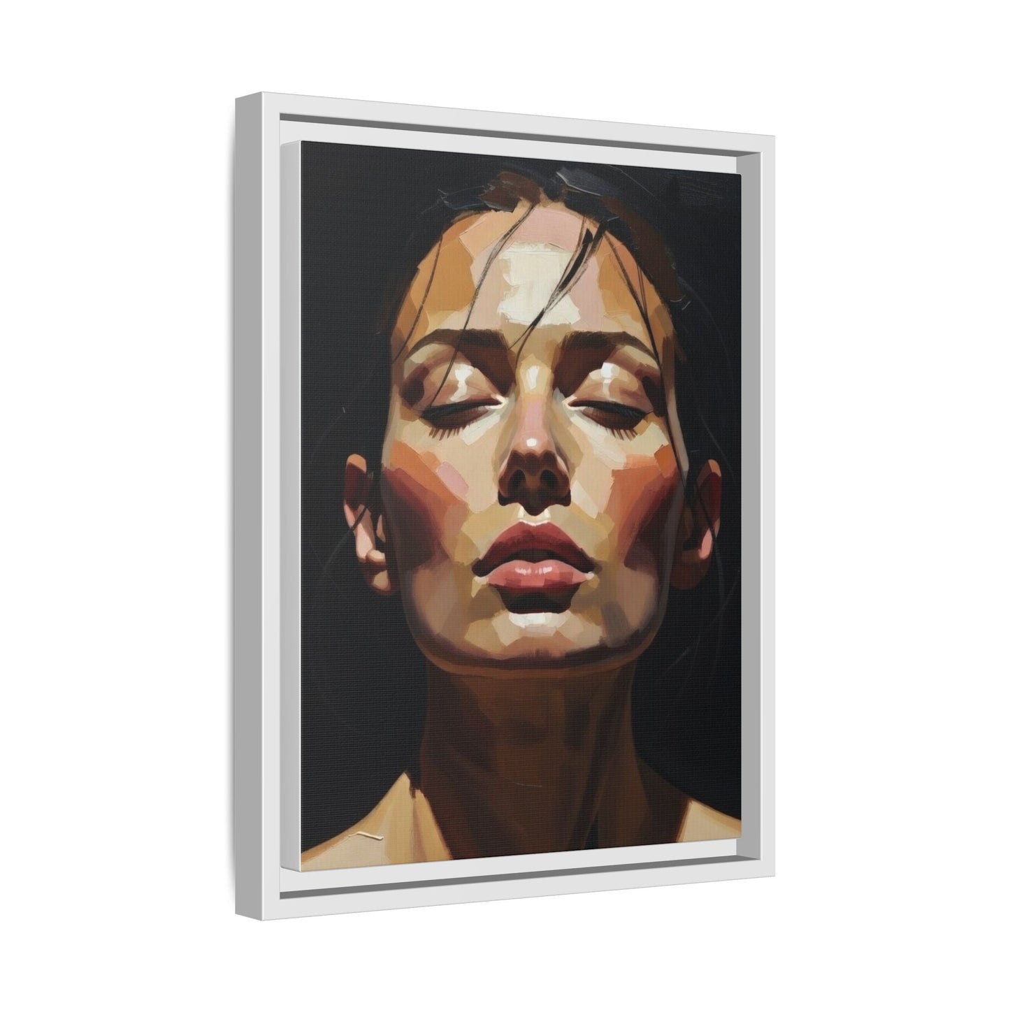 Framed Matte Canvas Portrait – Woman with Eyes Closed (Multi‑Color)