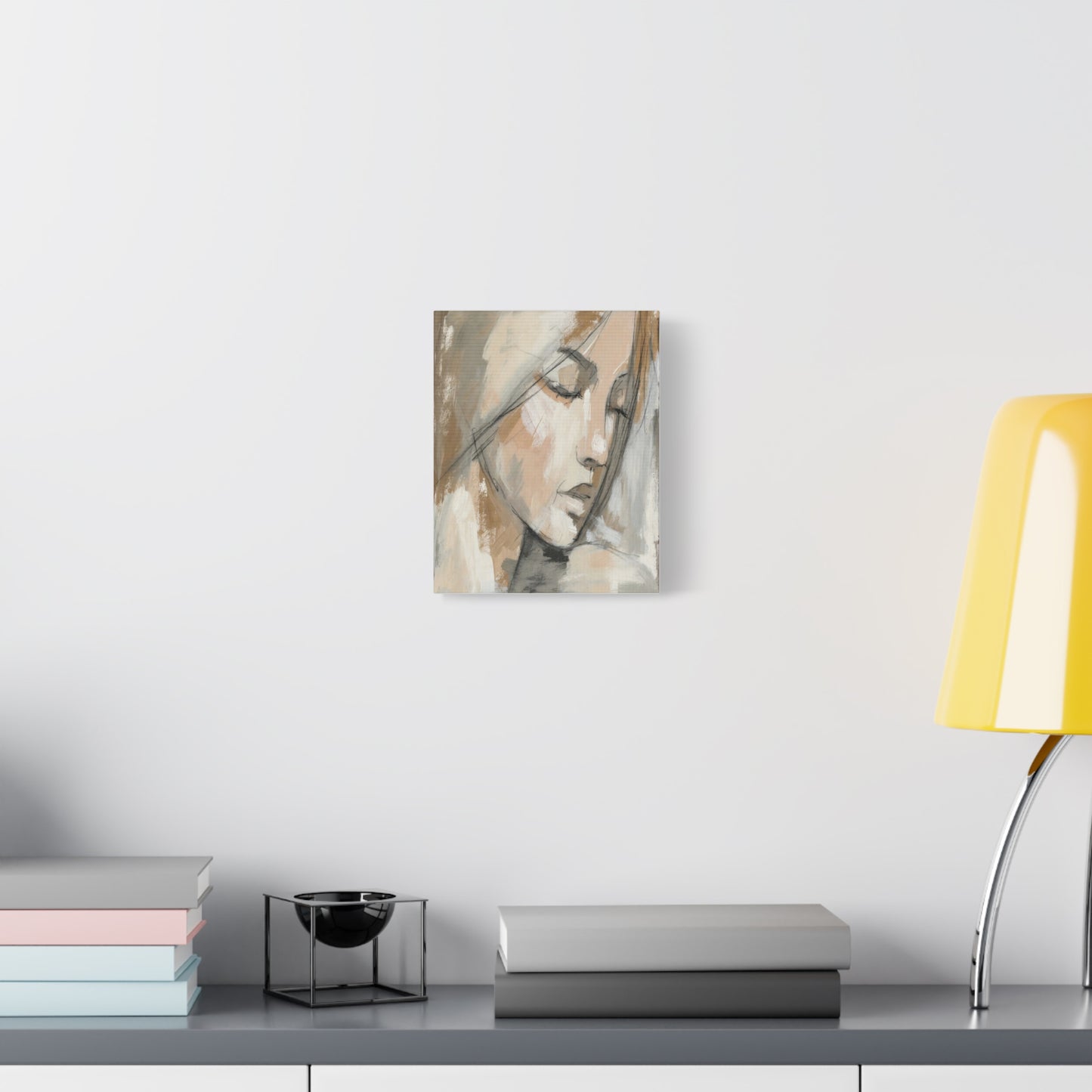 Serene Woman Portrait Matte Canvas Wall Art — Neutral Abstract Face Painting