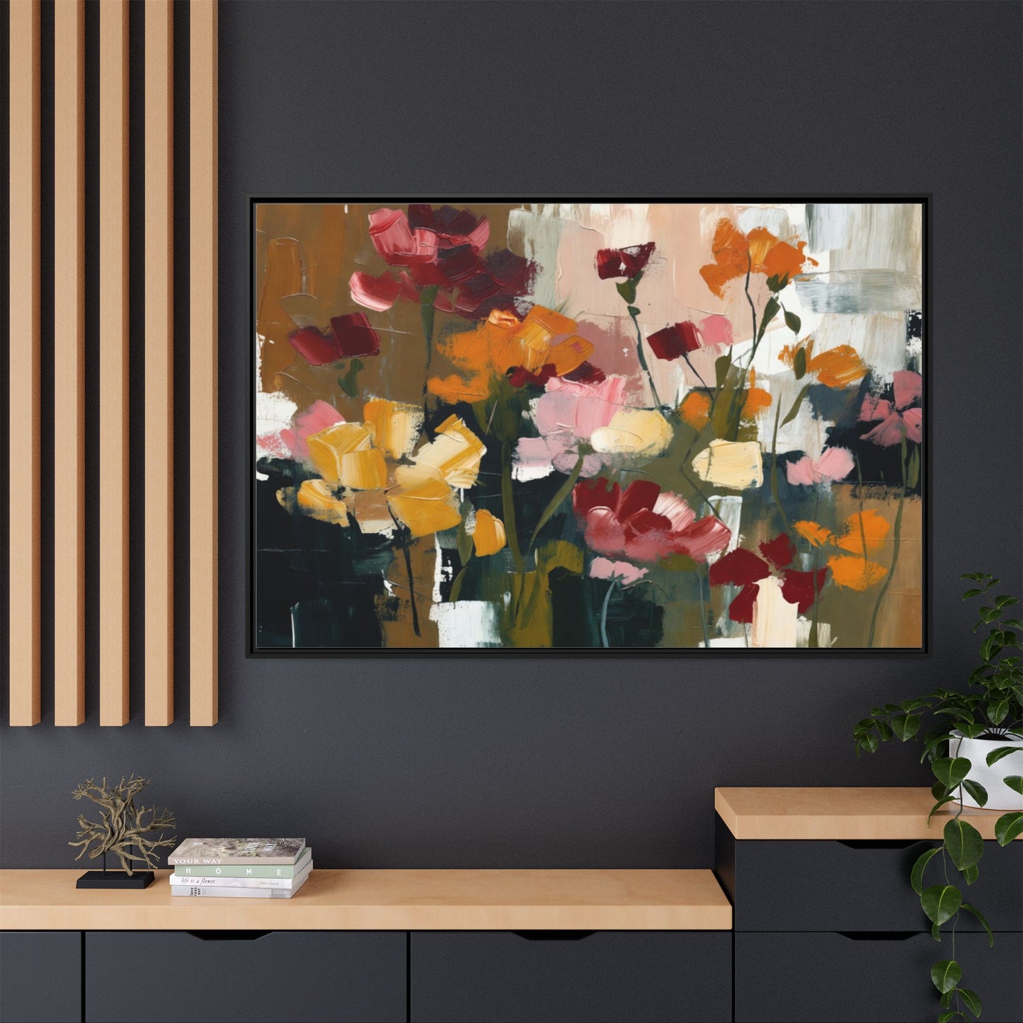 Framed Matte Canvas Floral Abstract Wall Art