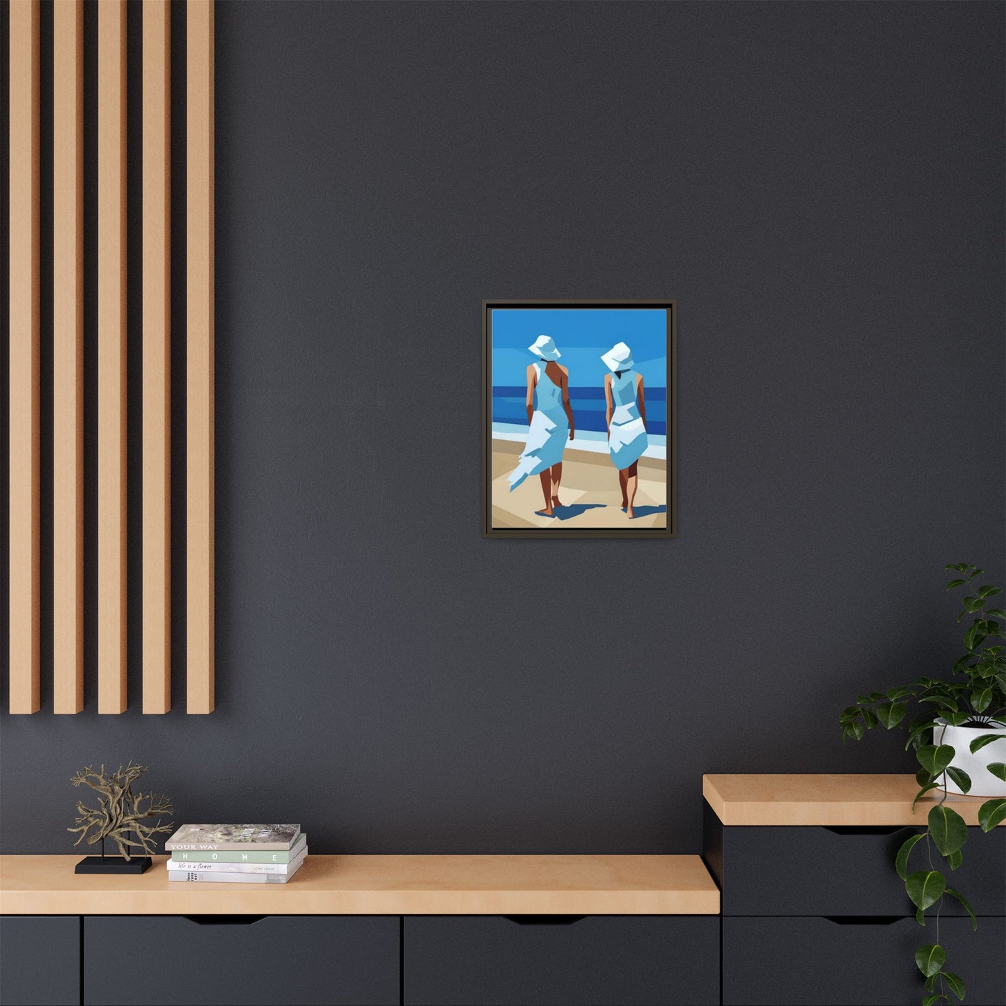 Seaside Stroll Matte Canvas Framed Print — Coastal Beach Art