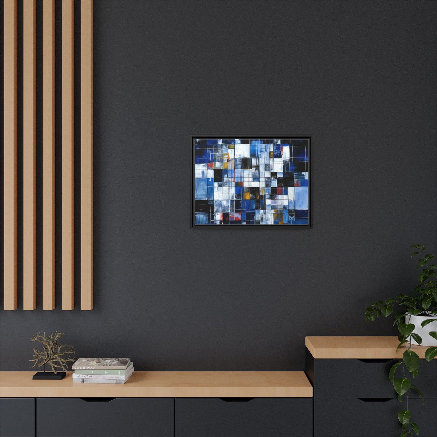 Abstract Blue Grid Matte Canvas Framed Art Print