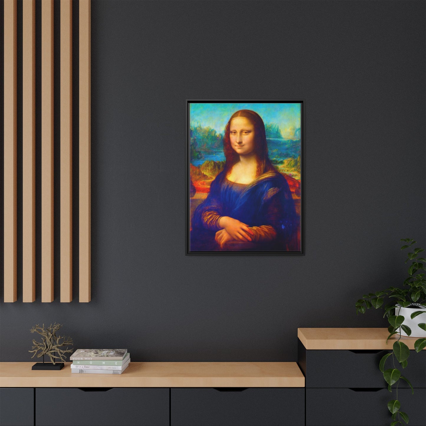 Framed Matte Canvas Print — Colorful Mona Lisa Wall Art