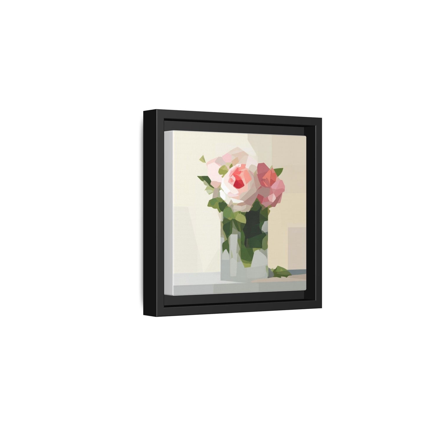 Framed Floral Canvas Print — Geometric Pink Rose Wall Art