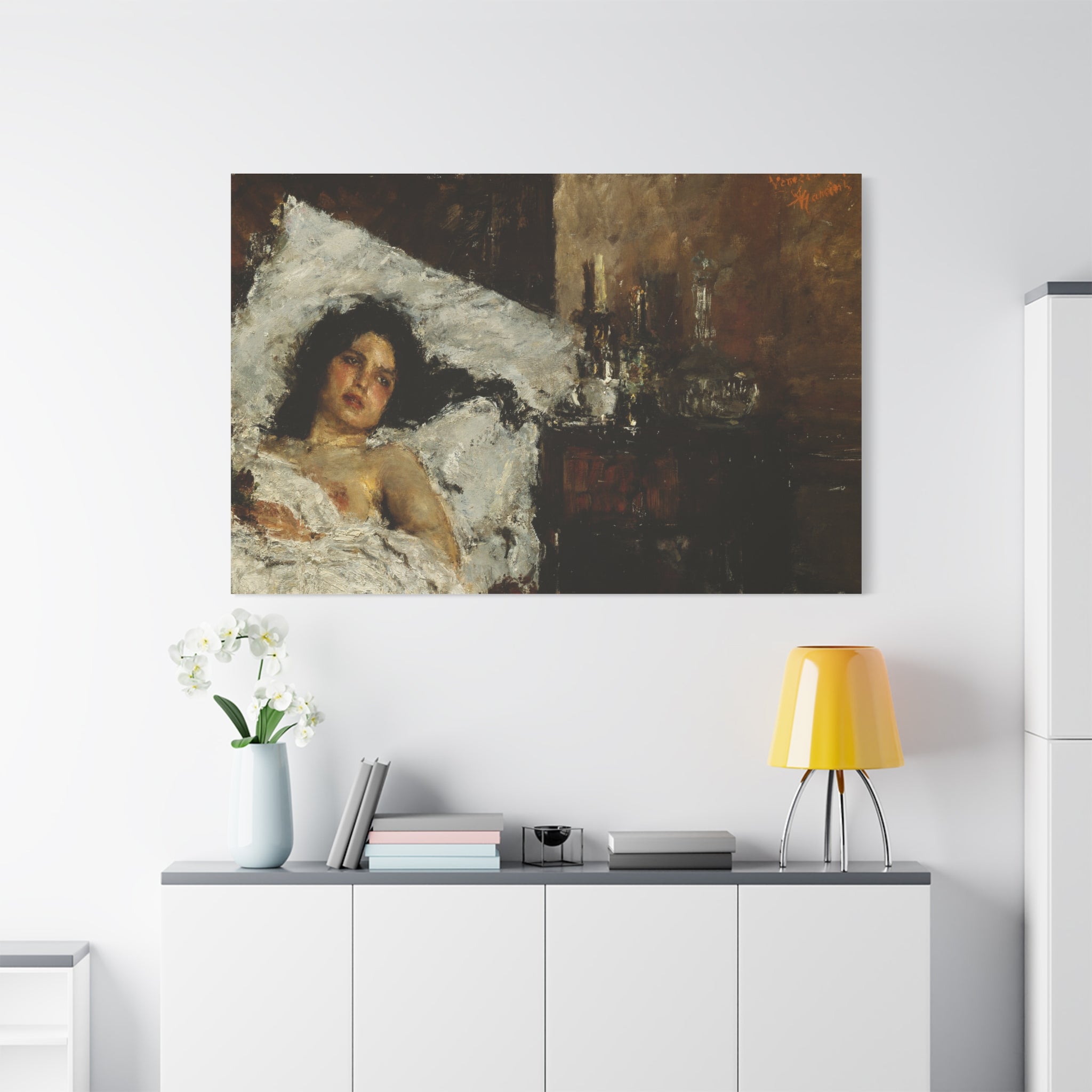 Resting by Antonio Mancini Matte Canvas Wall Art Print