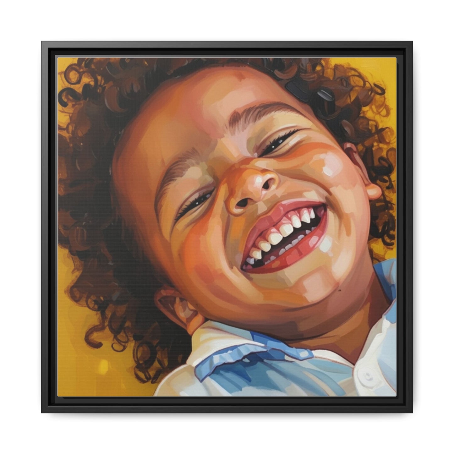 Framed Matte Canvas Print – Joyful Child Portrait, Colorful Nursery Wall Art