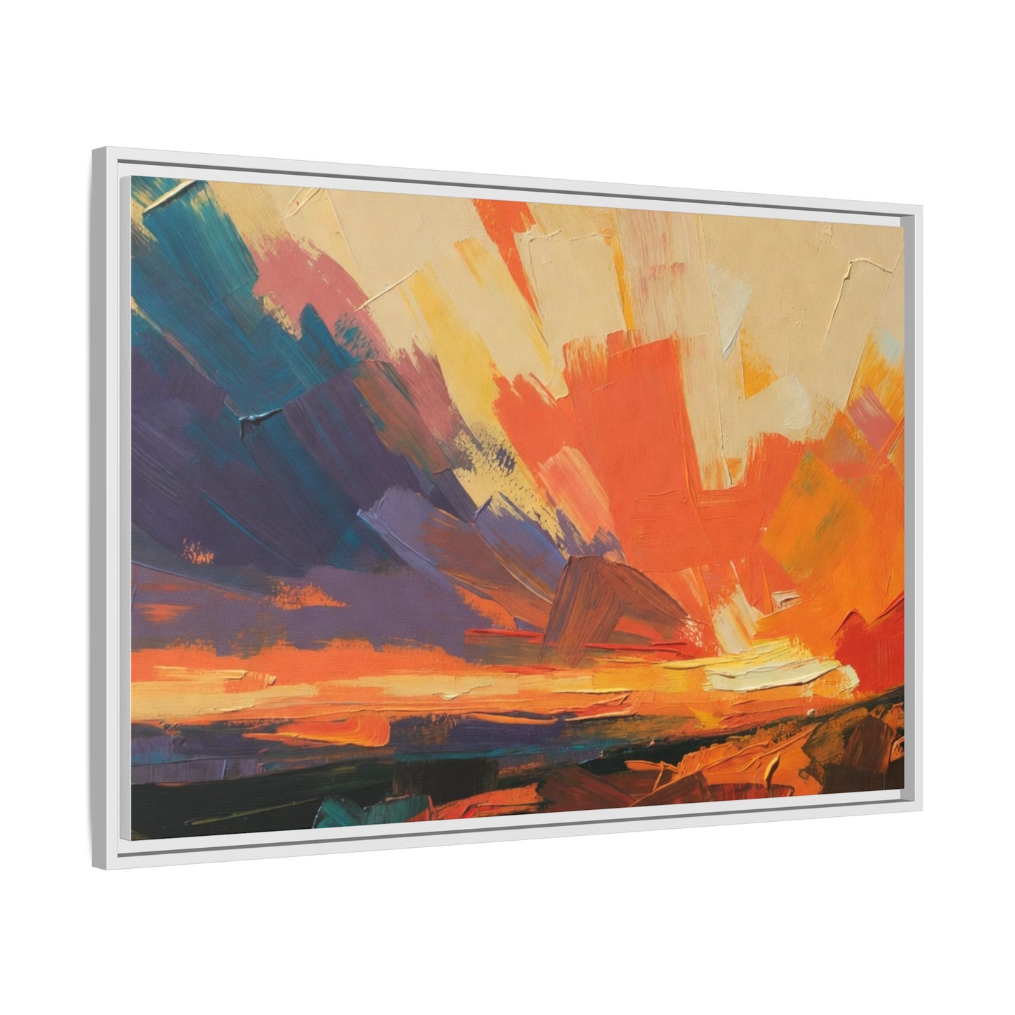 Framed Abstract Sunset Canvas Art – Multicolor Matte Wall Decor
