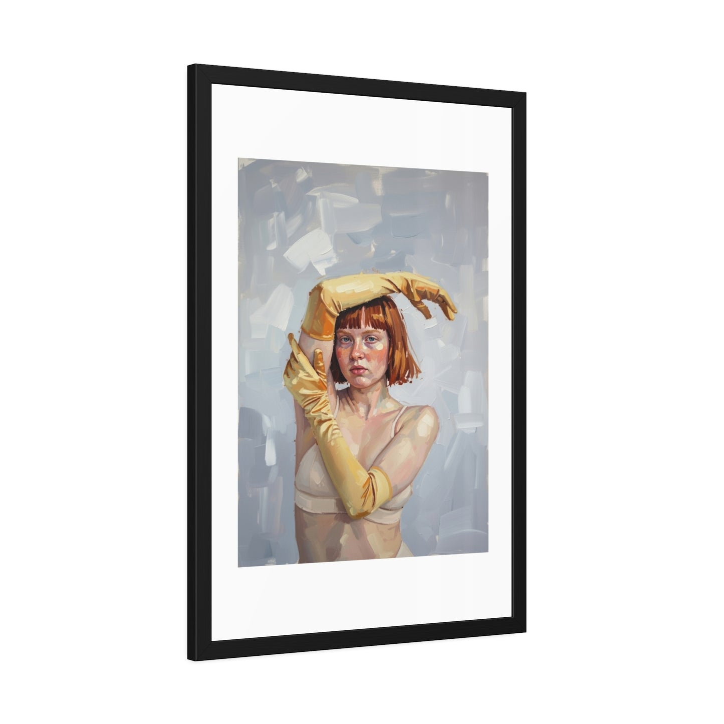 Framed Art Print — Portrait of Woman in Yellow Gloves (Modern Figurative Wall Art)