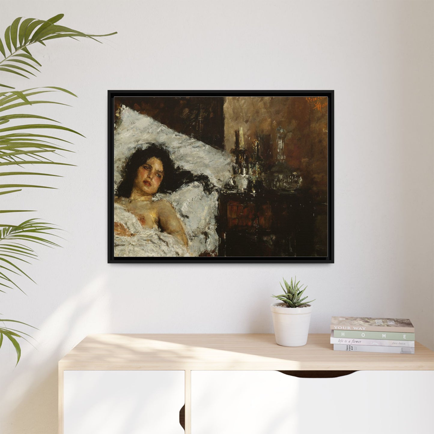 Resting by Antonio Mancini Framed Matte Canvas Wall Art Print