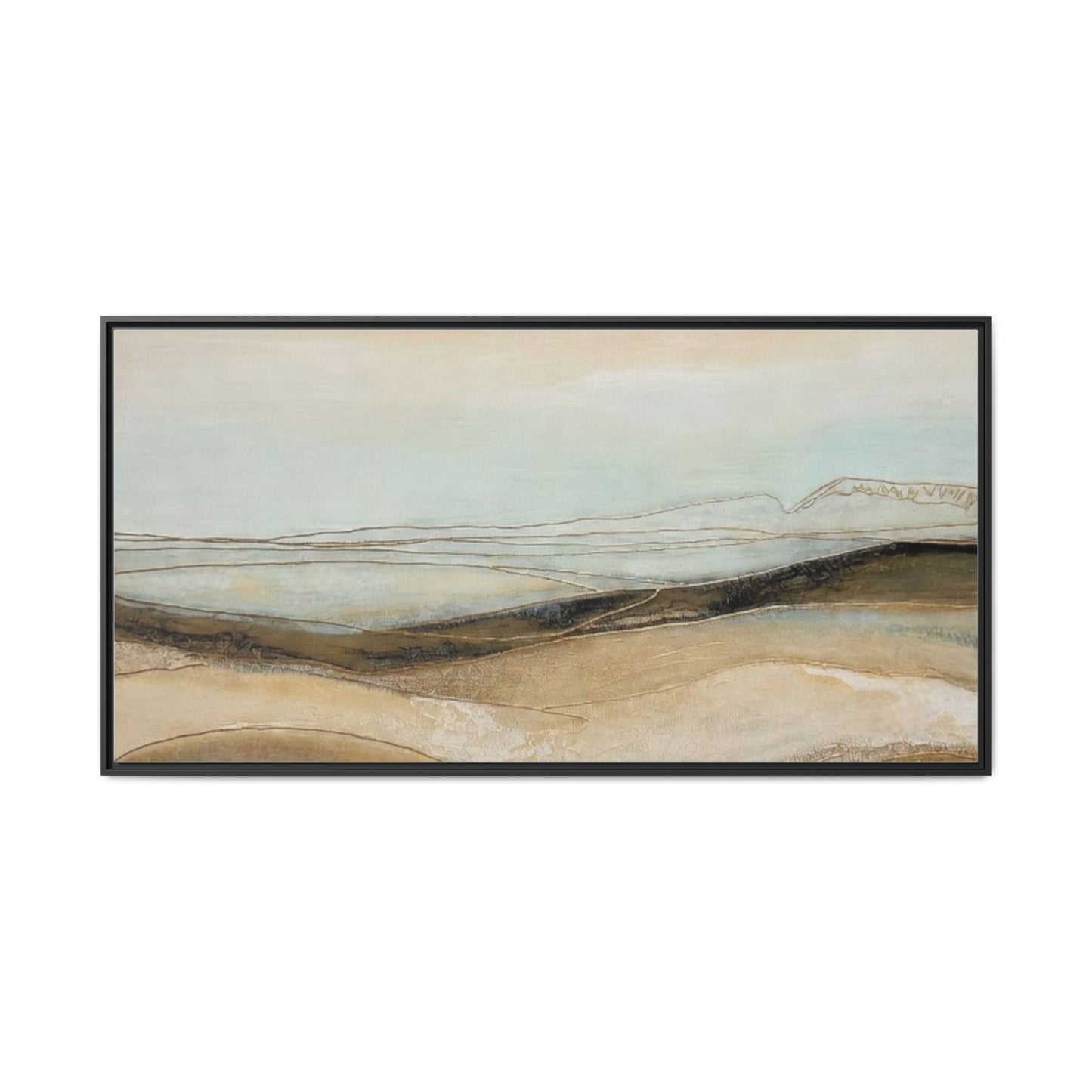 Framed Matte Canvas Wall Art — Neutral Abstract Landscape in Soft Blues & Earth Tones