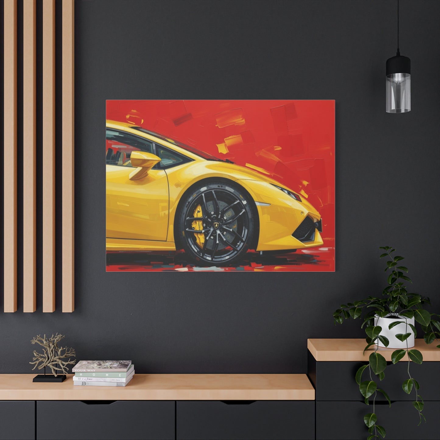 Yellow Sports Car Canvas Print - Modern Automotive Wall Art (Matte Stretched)