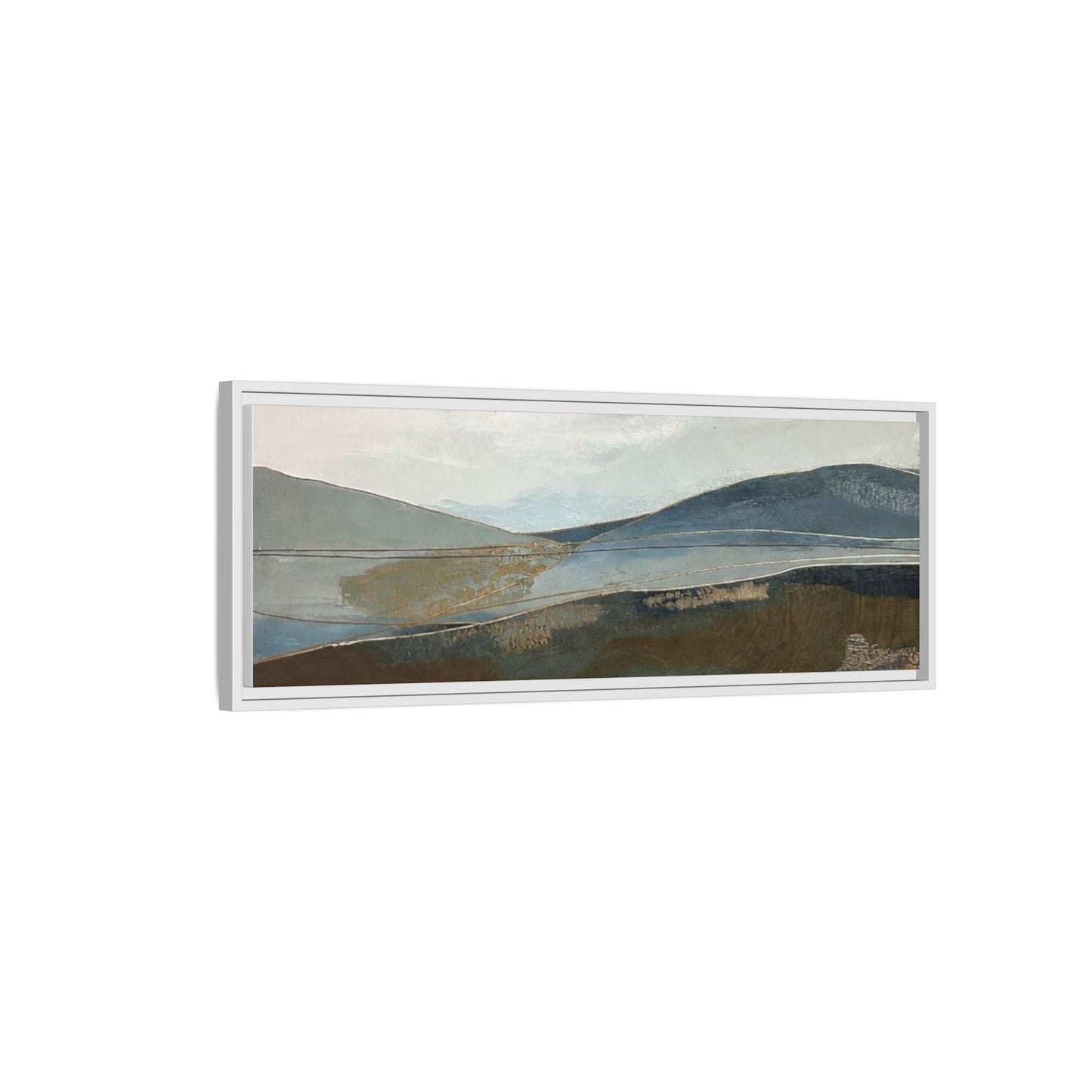 Framed Matte Canvas Landscape Art - Serene Abstract Hills in Blue & Earth Tones