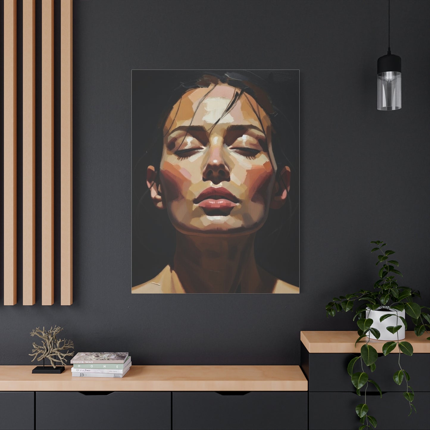 Contemporary Portrait Canvas Print — Meditative Woman Matte Stretched Wall Art