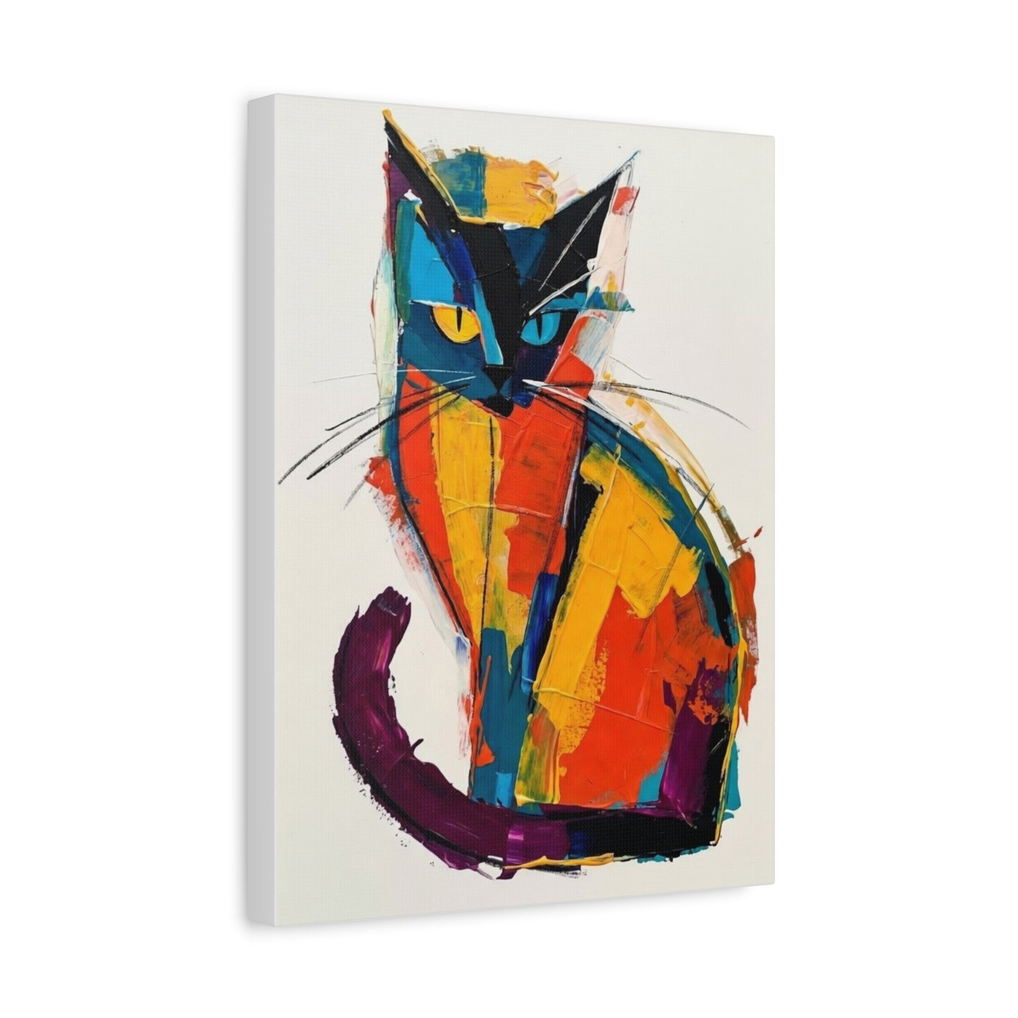 Colorful Abstract Cat Canvas Art - Modern Stretched Matte Wall Decor