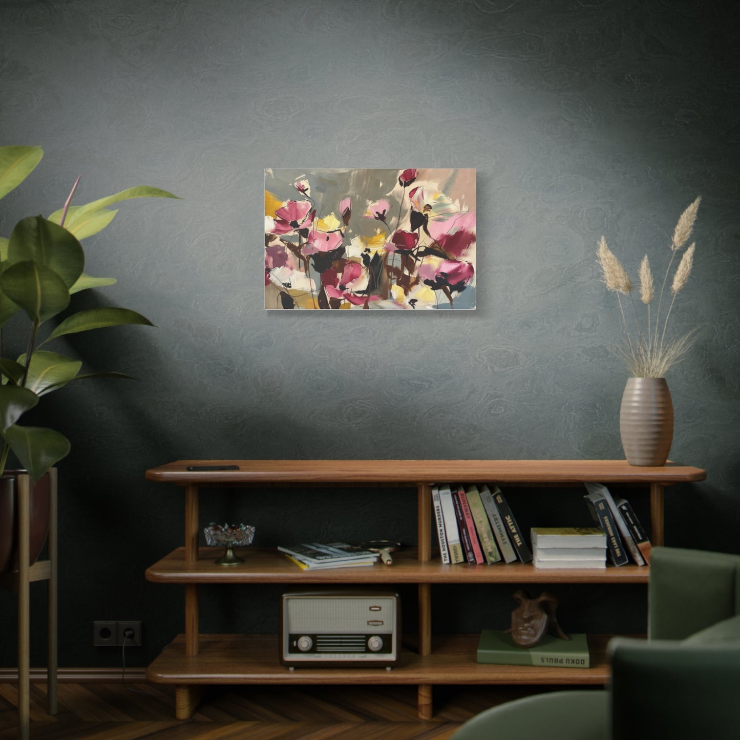 Floral Abstract Canvas Wall Art — Pink & Yellow Bloom Stretched Matte Print