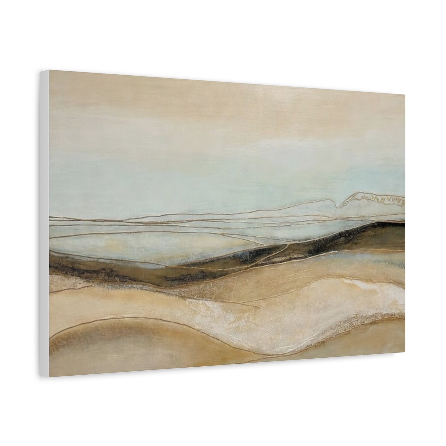 Abstract Coastal Landscape Matte Canvas Wall Art — Neutral Beach Waves Stretched Canvas