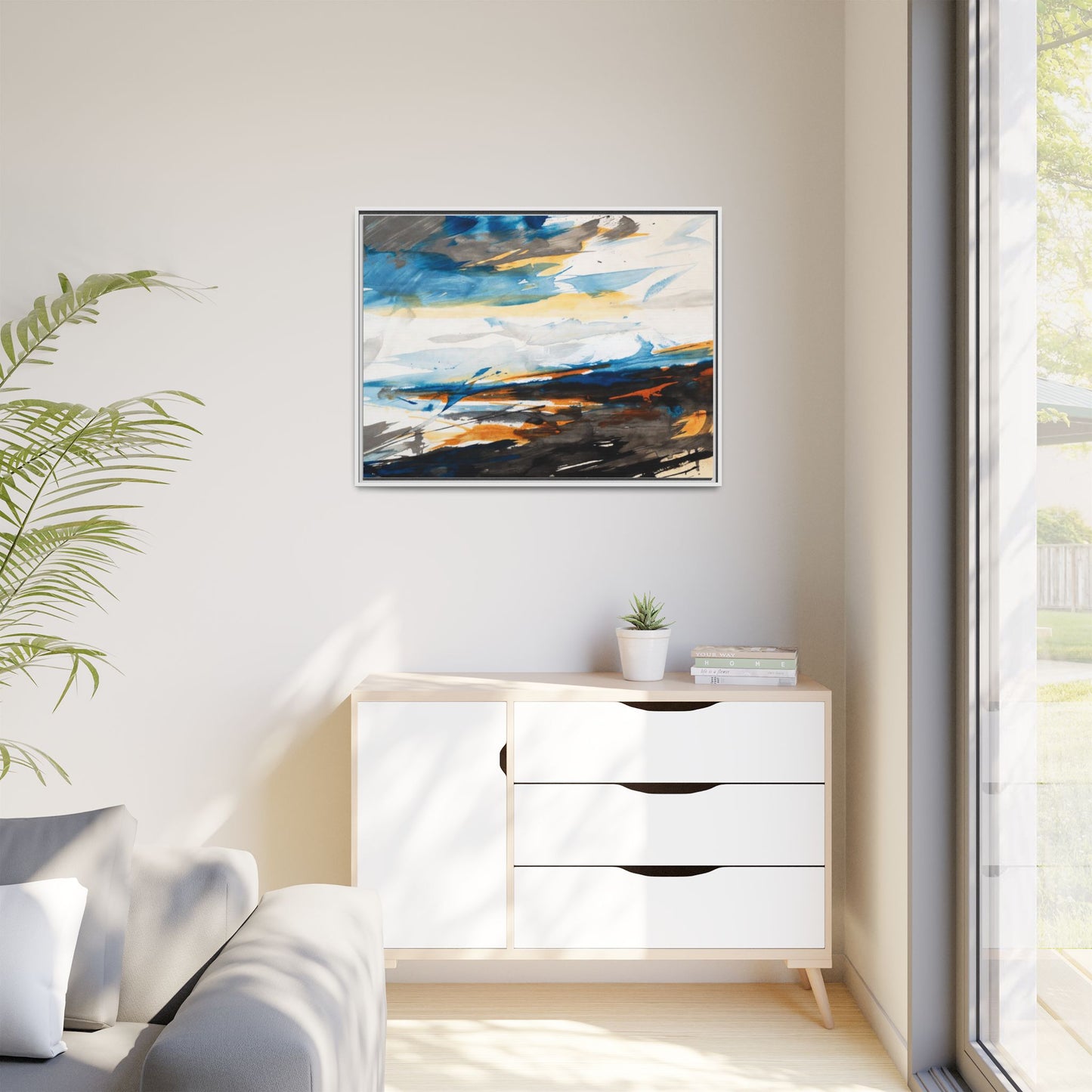 Abstract Coastal Waves Matte Canvas Framed Wall Art