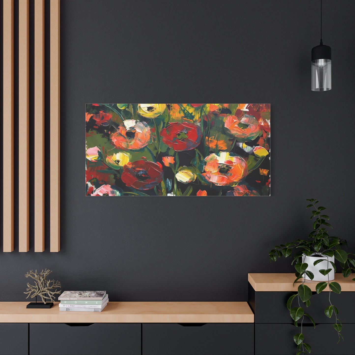 Bold Floral Abstract Canvas Print — Colorful Poppy Wall Art, Matte Stretched 1.25"