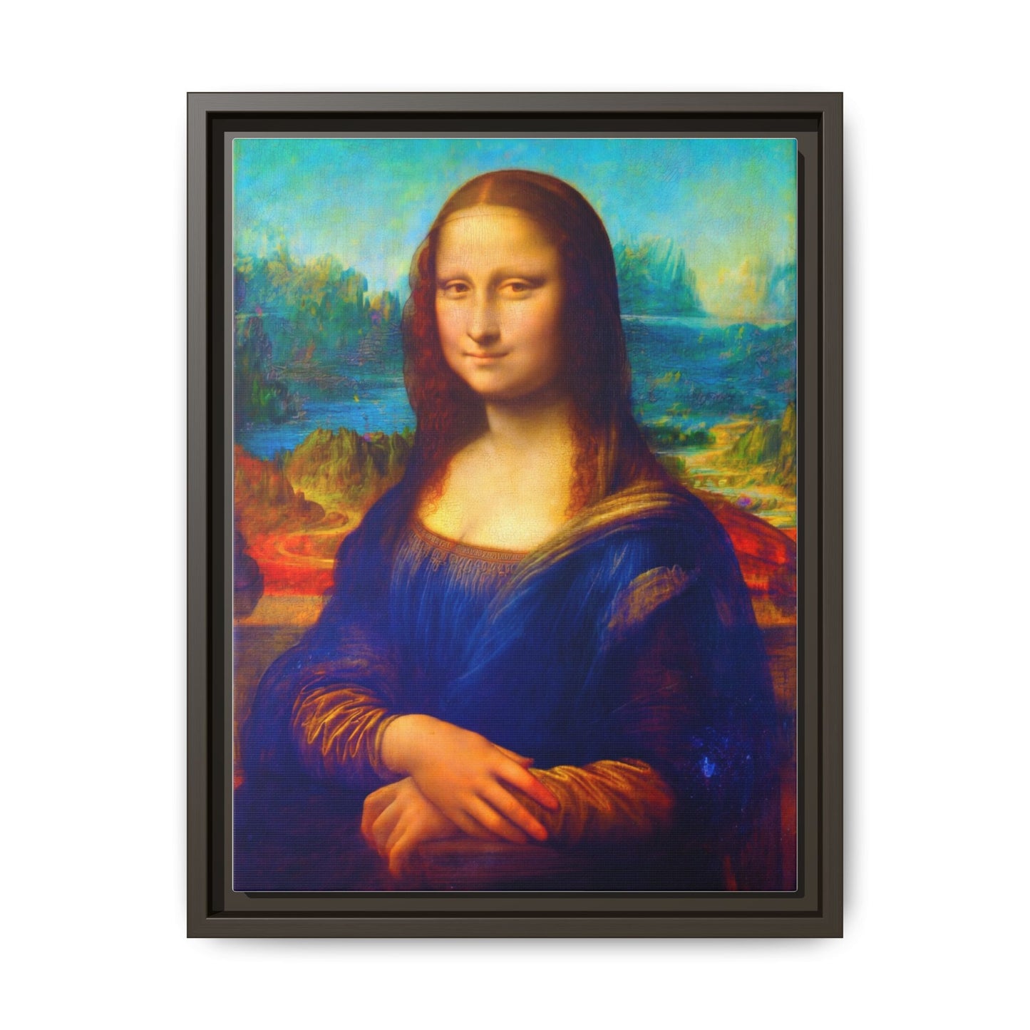 Framed Matte Canvas Print — Colorful Mona Lisa Wall Art