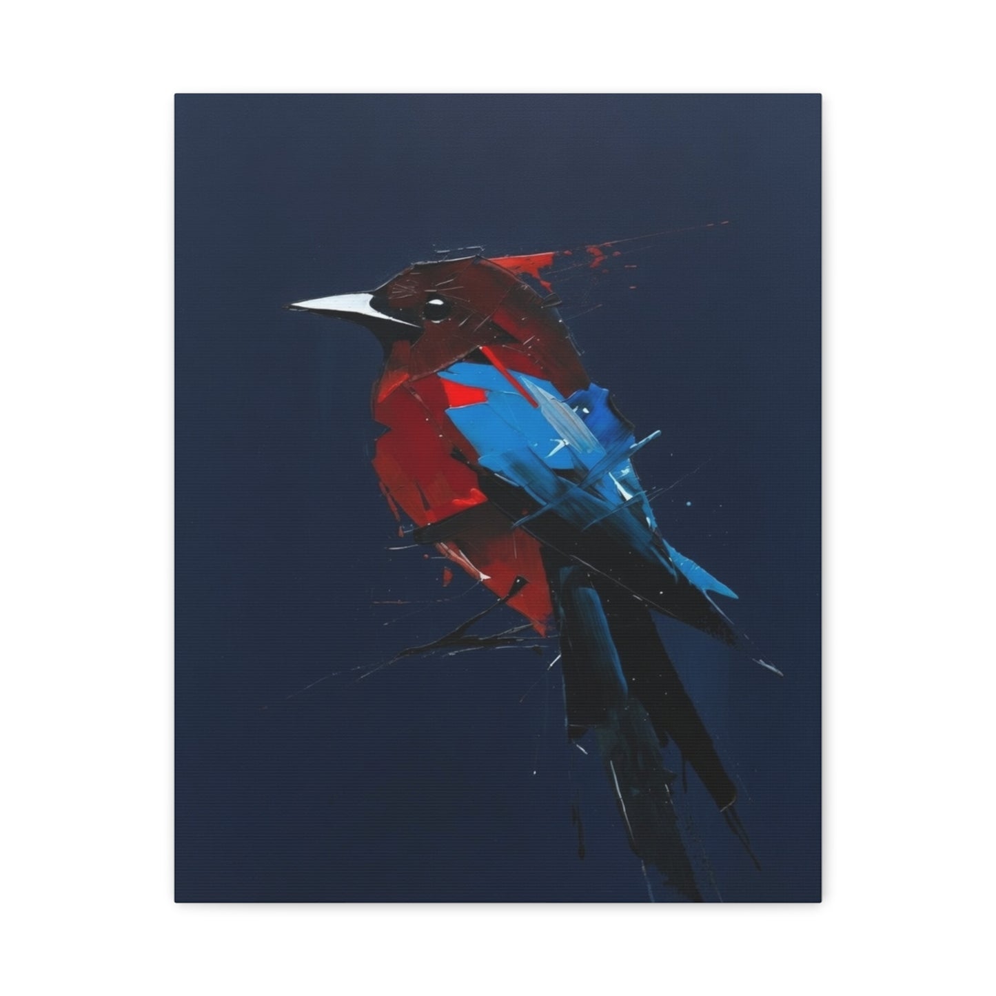 Abstract Red & Blue Bird Canvas Print — Matte Stretched Wall Art