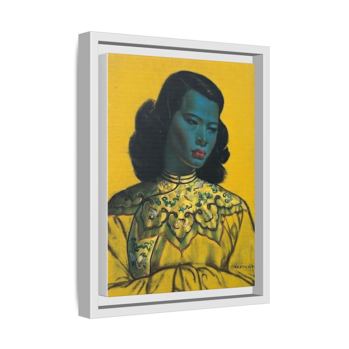 Framed Matte Canvas Art Print — Vintage Portrait with Yellow Background