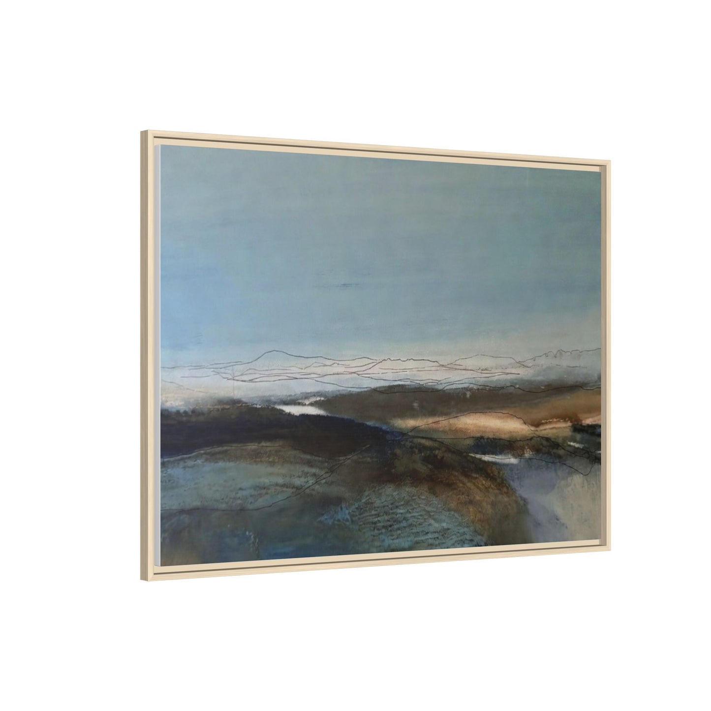 Framed Matte Canvas Wall Art — Serene Abstract Blue Landscape