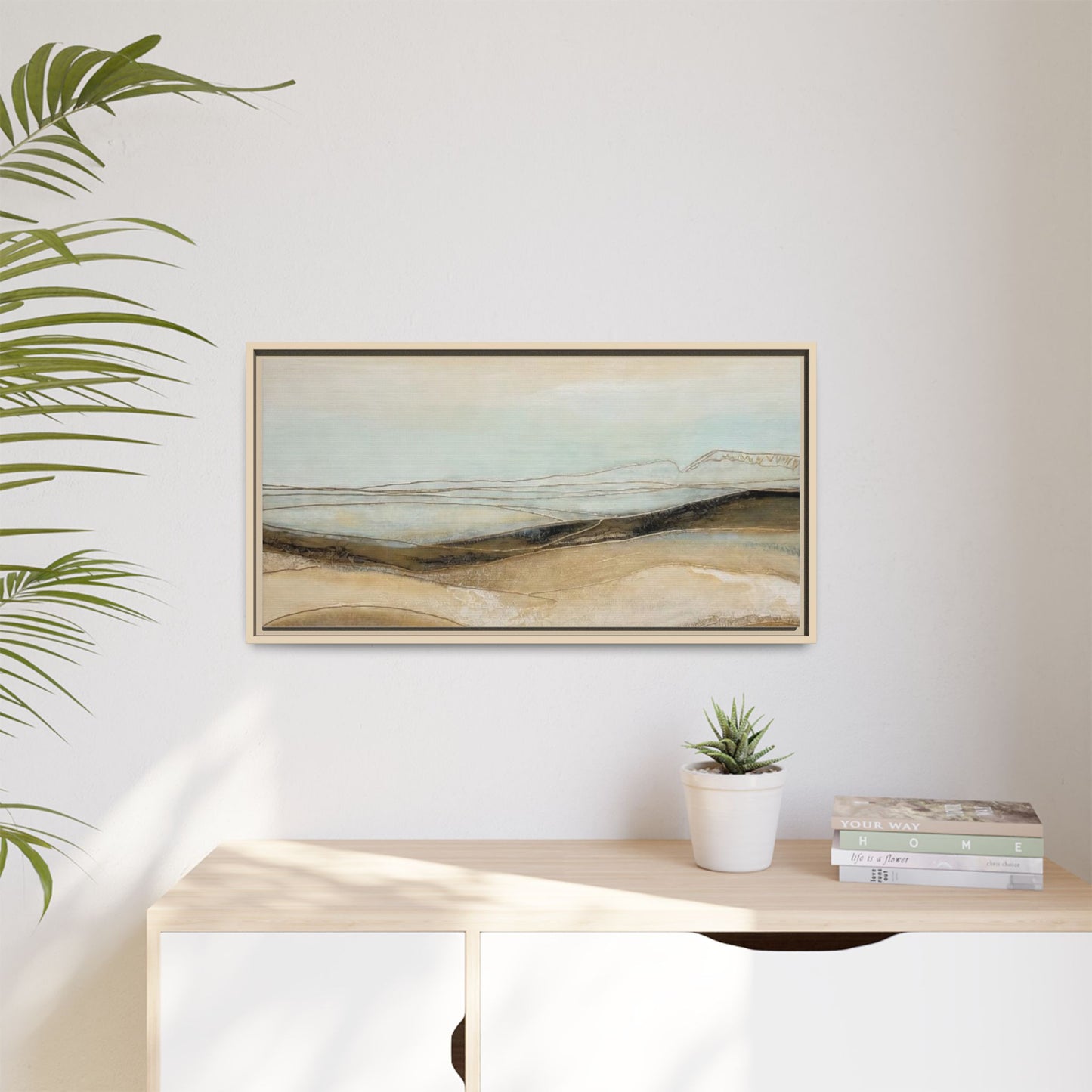 Framed Matte Canvas Wall Art — Neutral Abstract Landscape in Soft Blues & Earth Tones