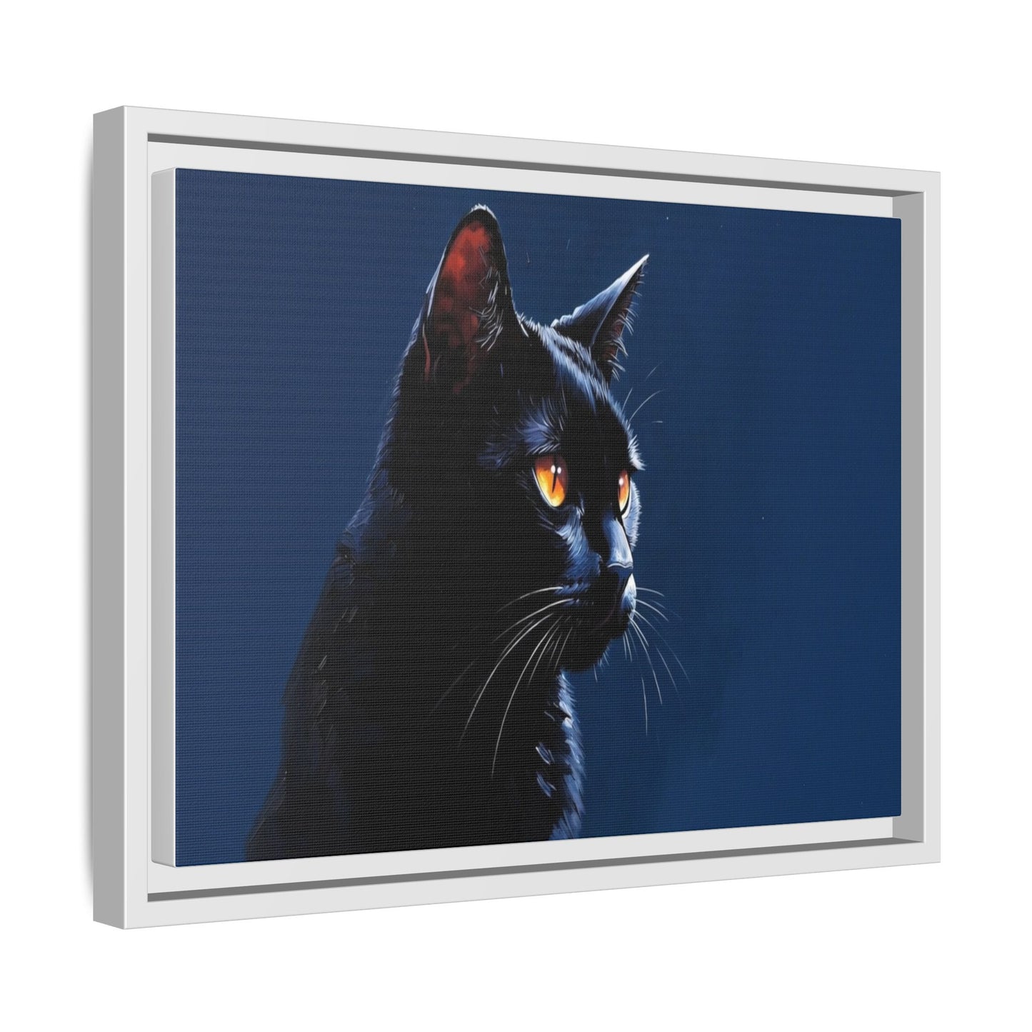Black Cat Portrait Matte Canvas Framed Wall Art — Dramatic Feline Photo Print