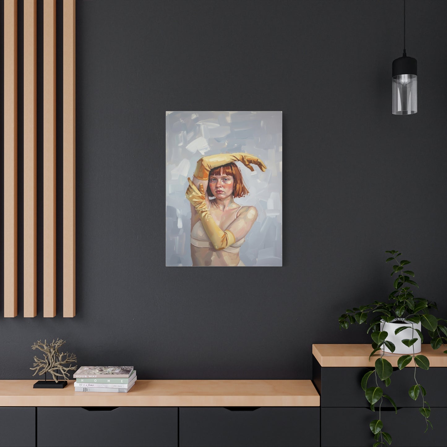 Portrait Canvas Print — Redheaded Woman with Yellow Gloves, Matte Stretched Art