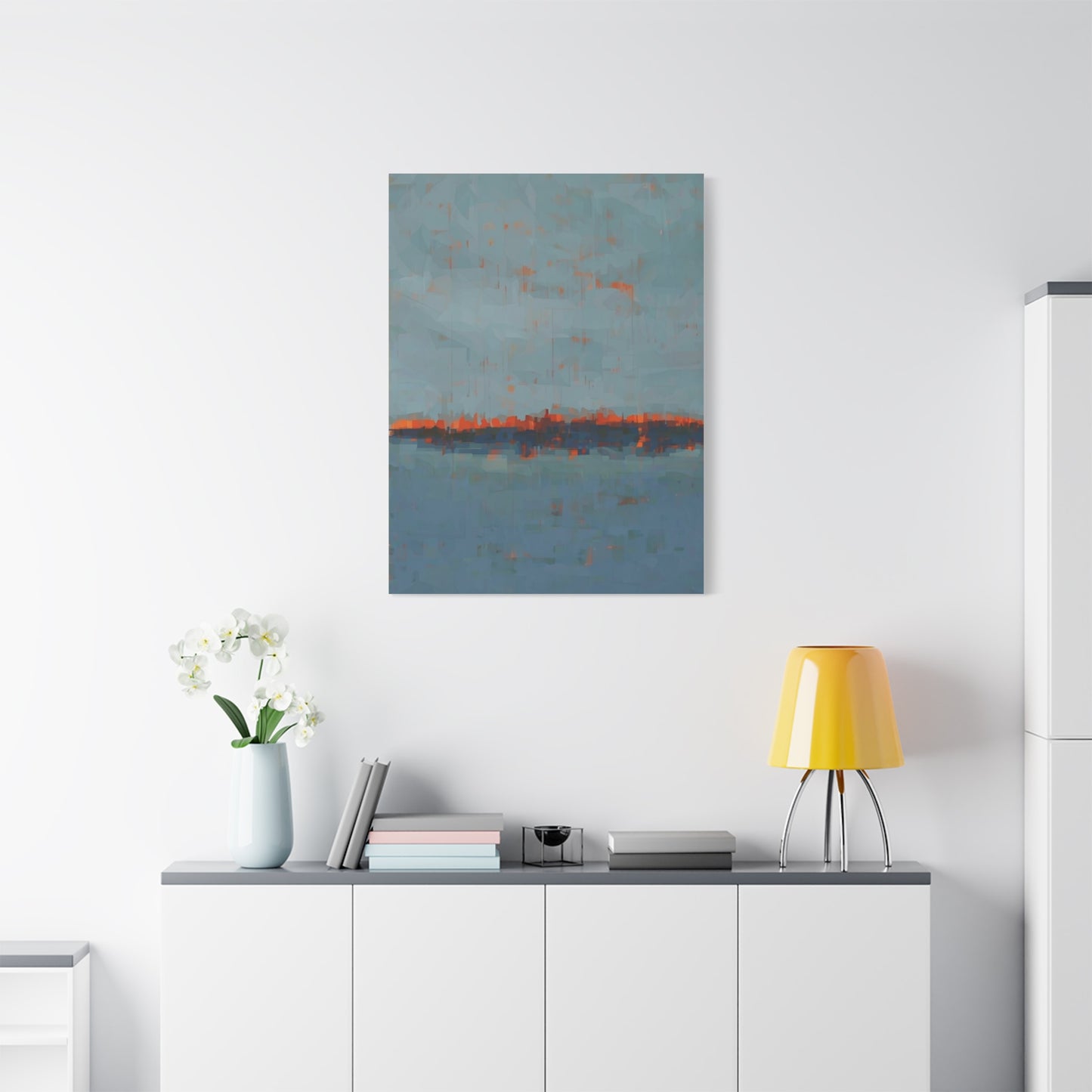 Abstract Coastal Horizon Canvas Print — Blue Teal with Orange Accent